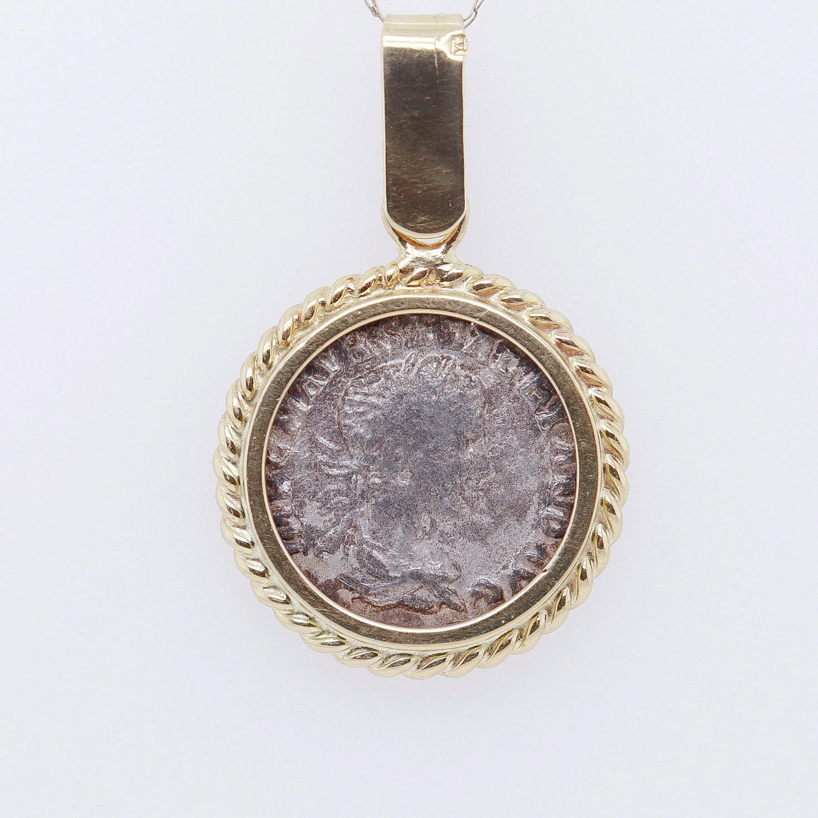 18k Gold & Ancient Roman Coin Severus Alexander Denarius Pendant - 4