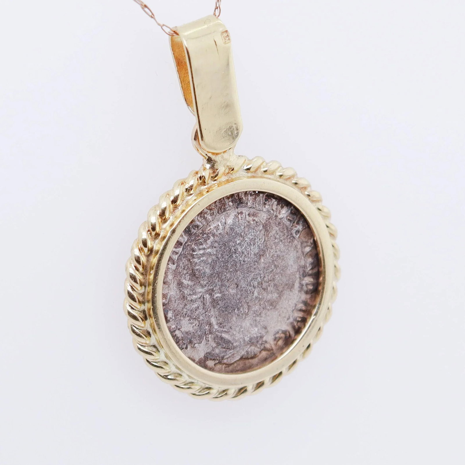 18k Gold & Ancient Roman Coin Severus Alexander Denarius Pendant - 5