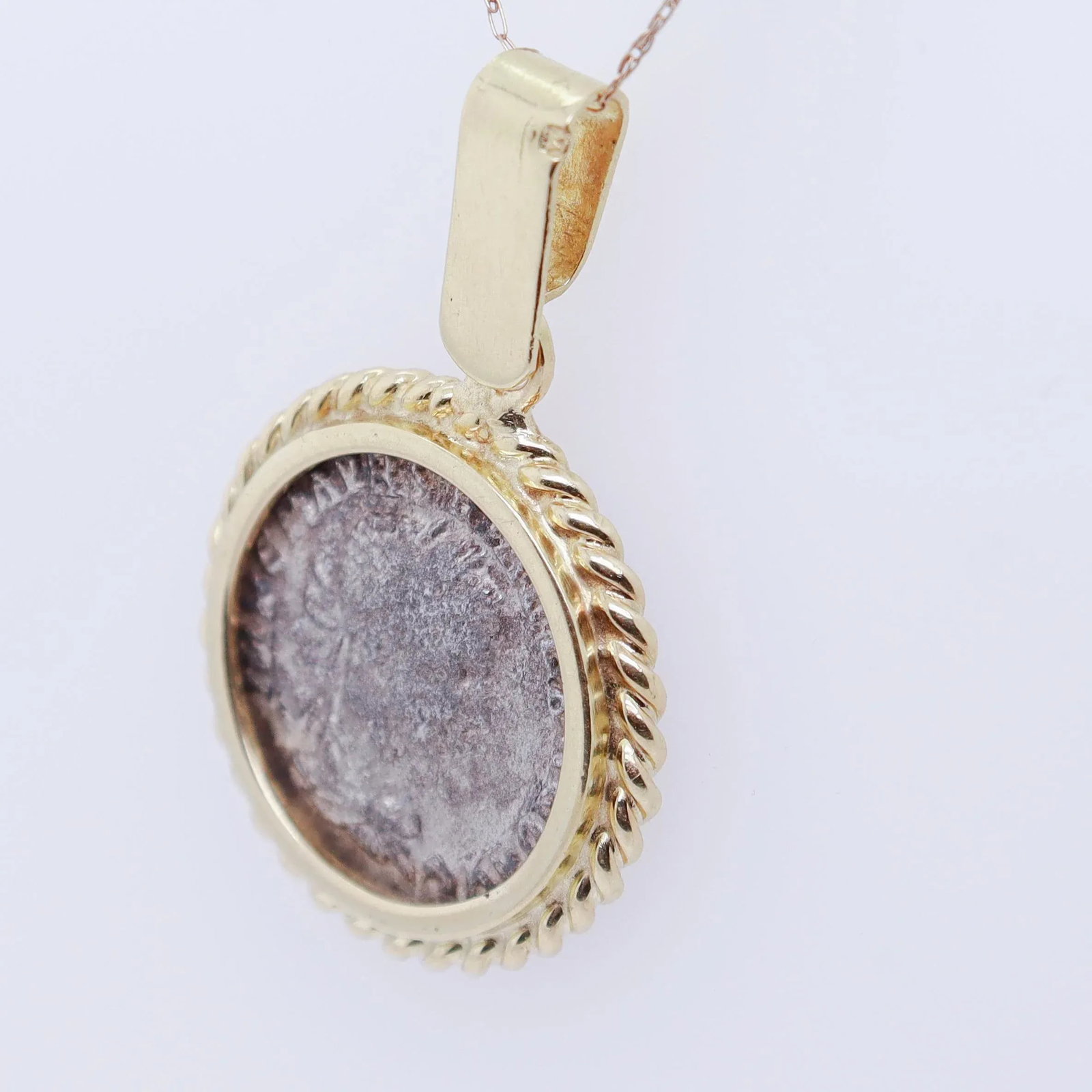 18k Gold & Ancient Roman Coin Severus Alexander Denarius Pendant - 6