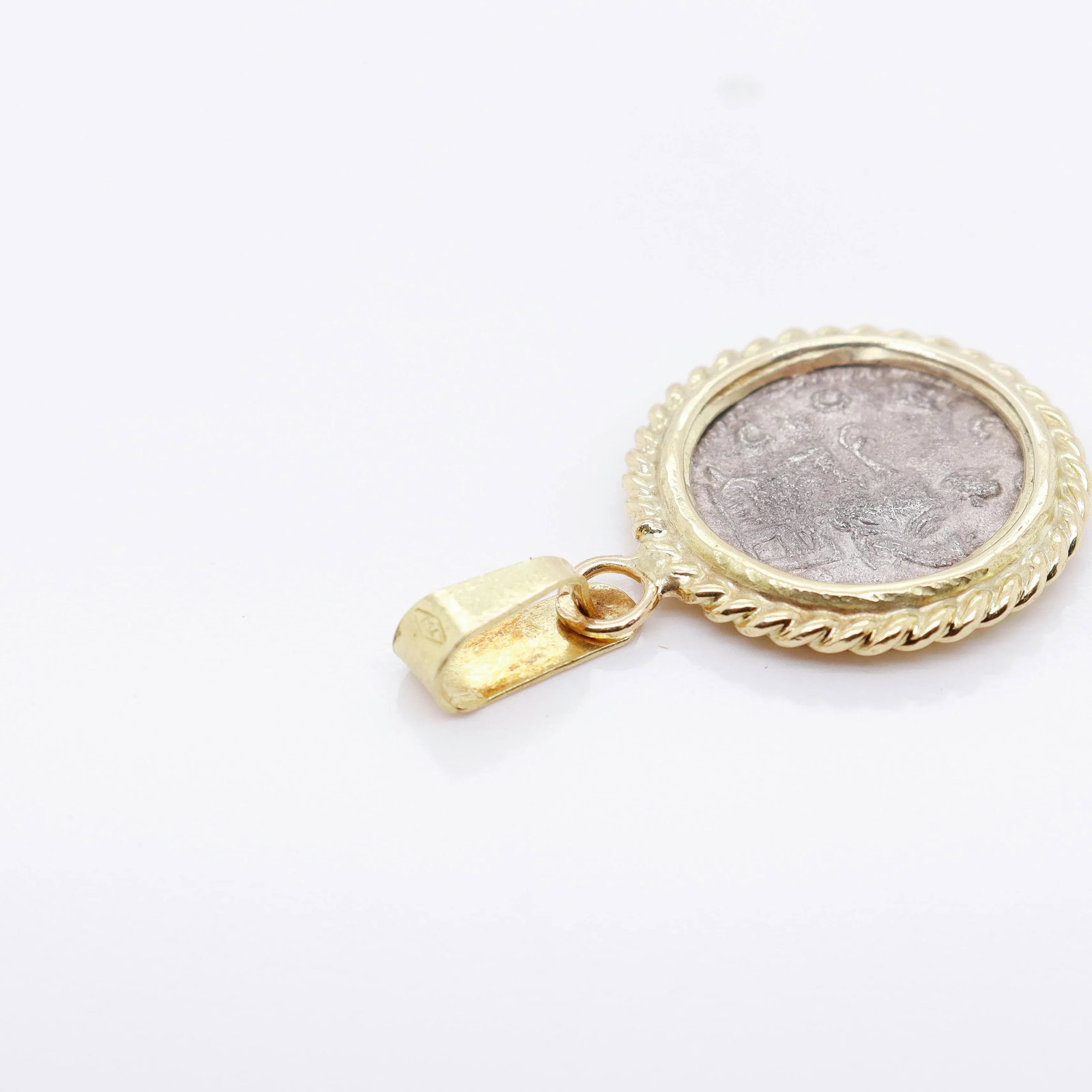 18k Gold & Ancient Roman Coin Severus Alexander Denarius Pendant - 8