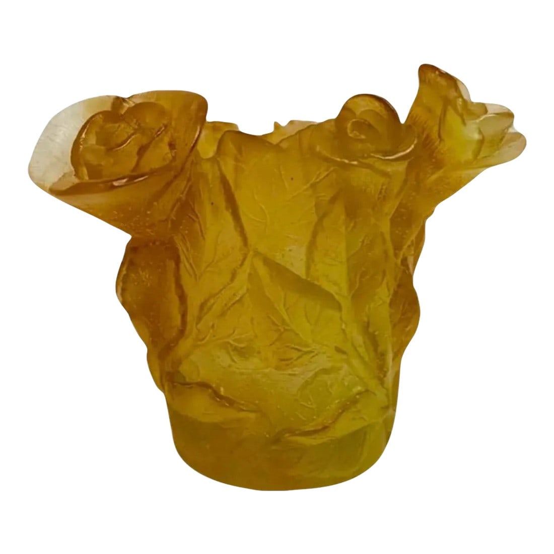 1990s Daum Pate De Verre Candle Holder Roses France, Signed: DAUM Pate De Verre Candle Holder Roses France Signed. Open box (never used). New condition. Rose votive measures approximately 3.75"L x 2.25"W x 3"H. Condition: Alterations: Original Condition