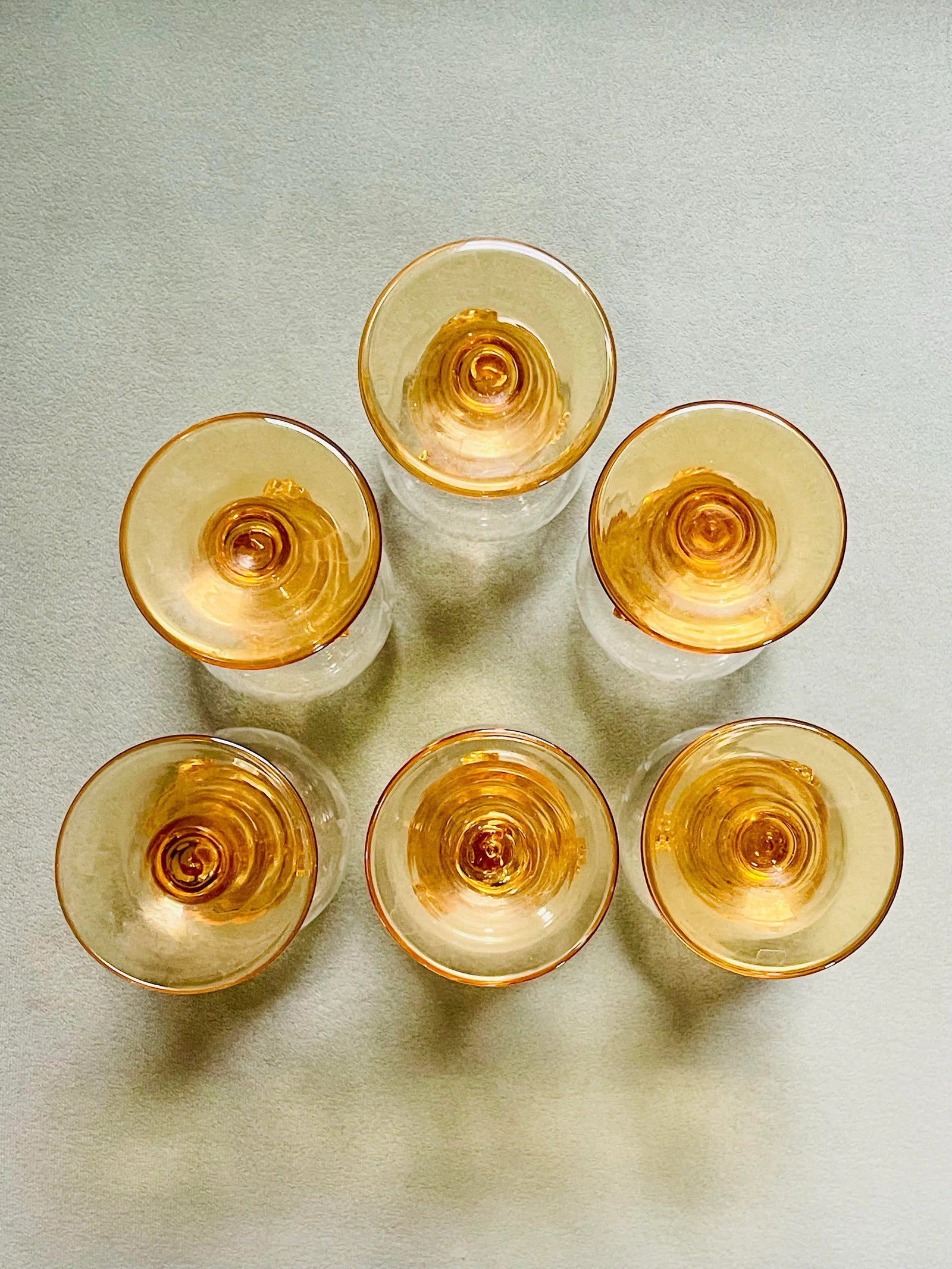 Vintage Theresienthal Etched Orange Crystal Wine Glasses- Set of 6 - 7