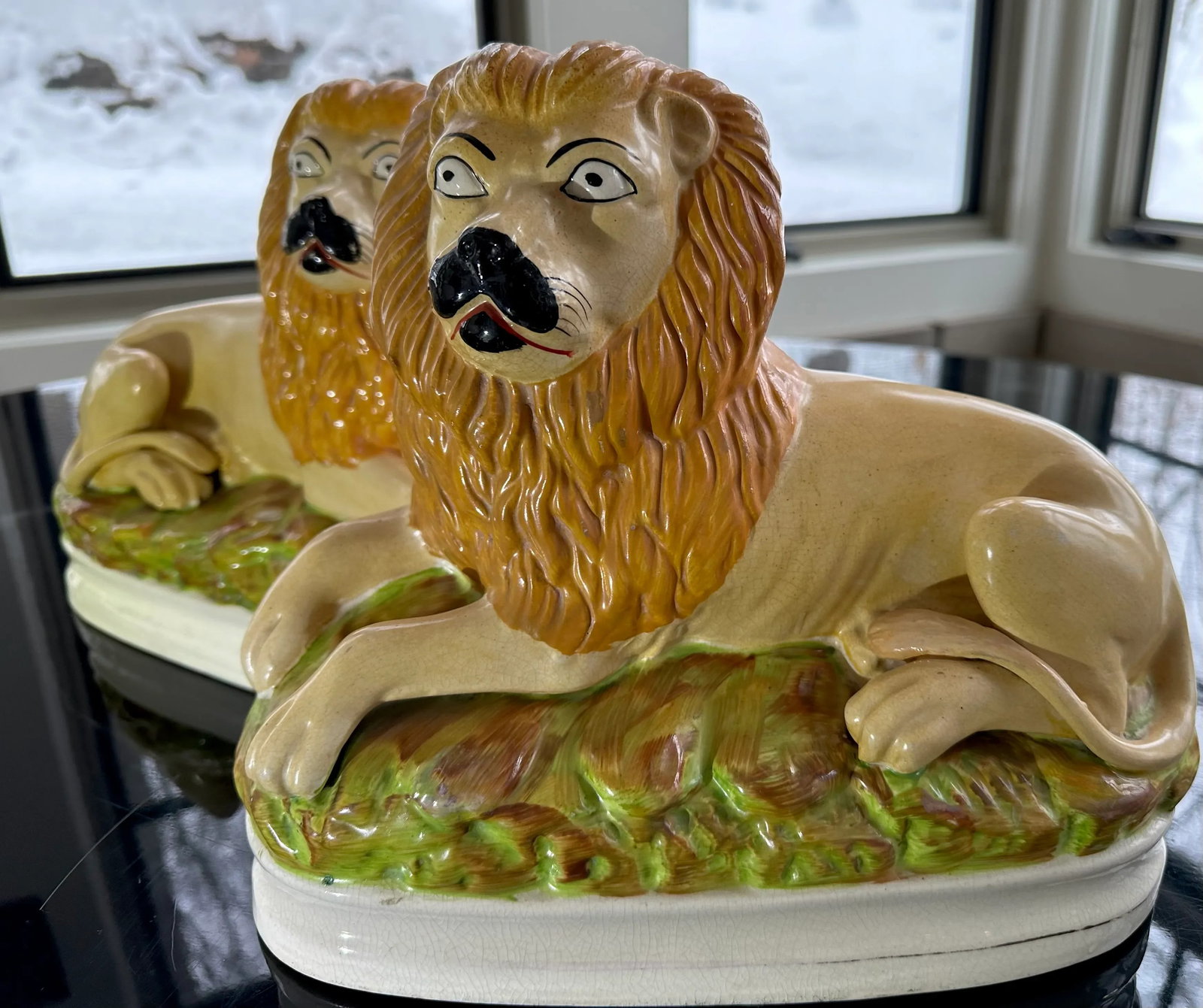 Pair of 19th Century Staffordshire Lions From England - 2