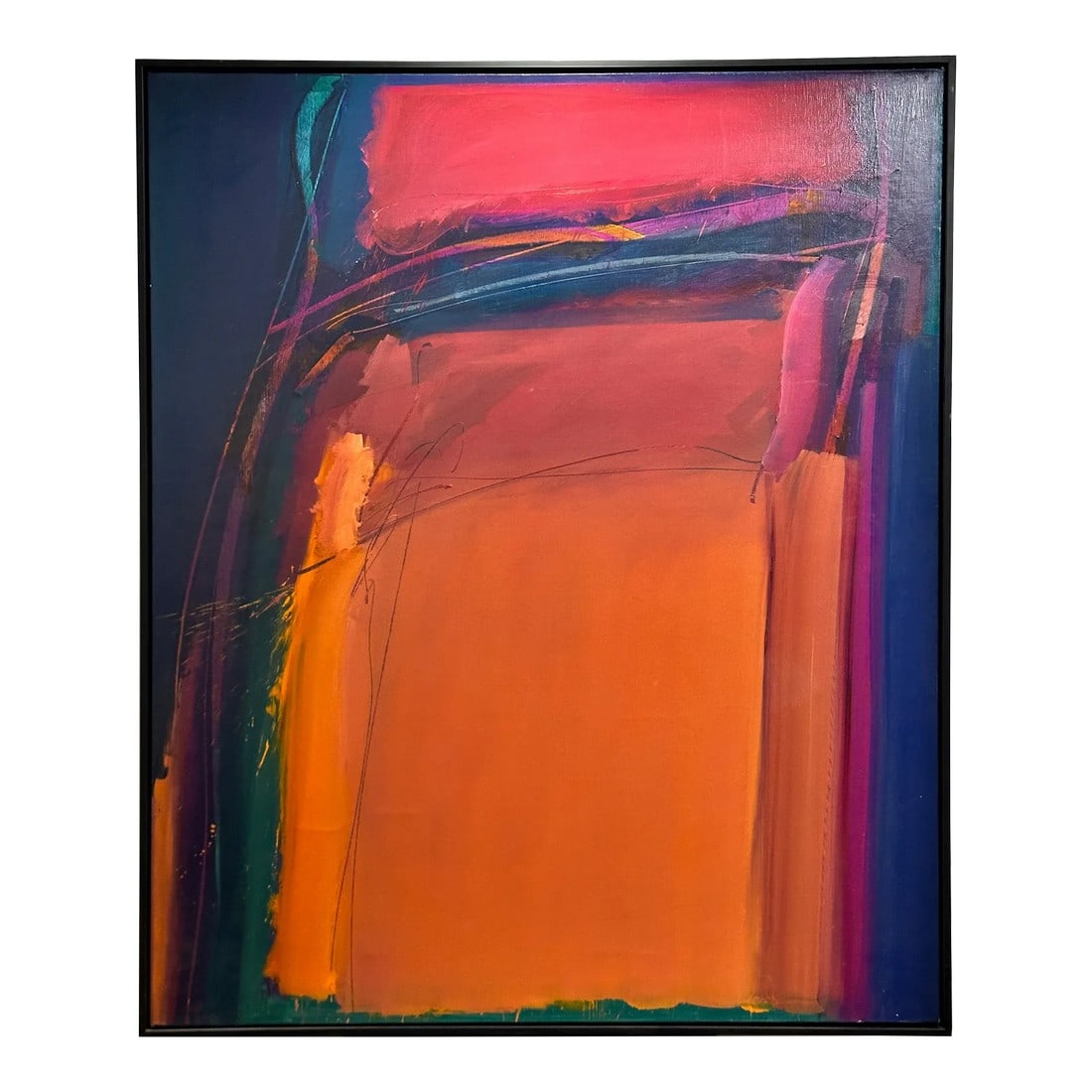 James Byrd Mid 20th C Large Abstract Painting: Fabulous large-scale mid 20th Century abstract, " Untitled, #901" oil on linen canvas by James Byrd (American, 1935-). Byrd was inspired by the abstract expressionists of the 1940s and created his