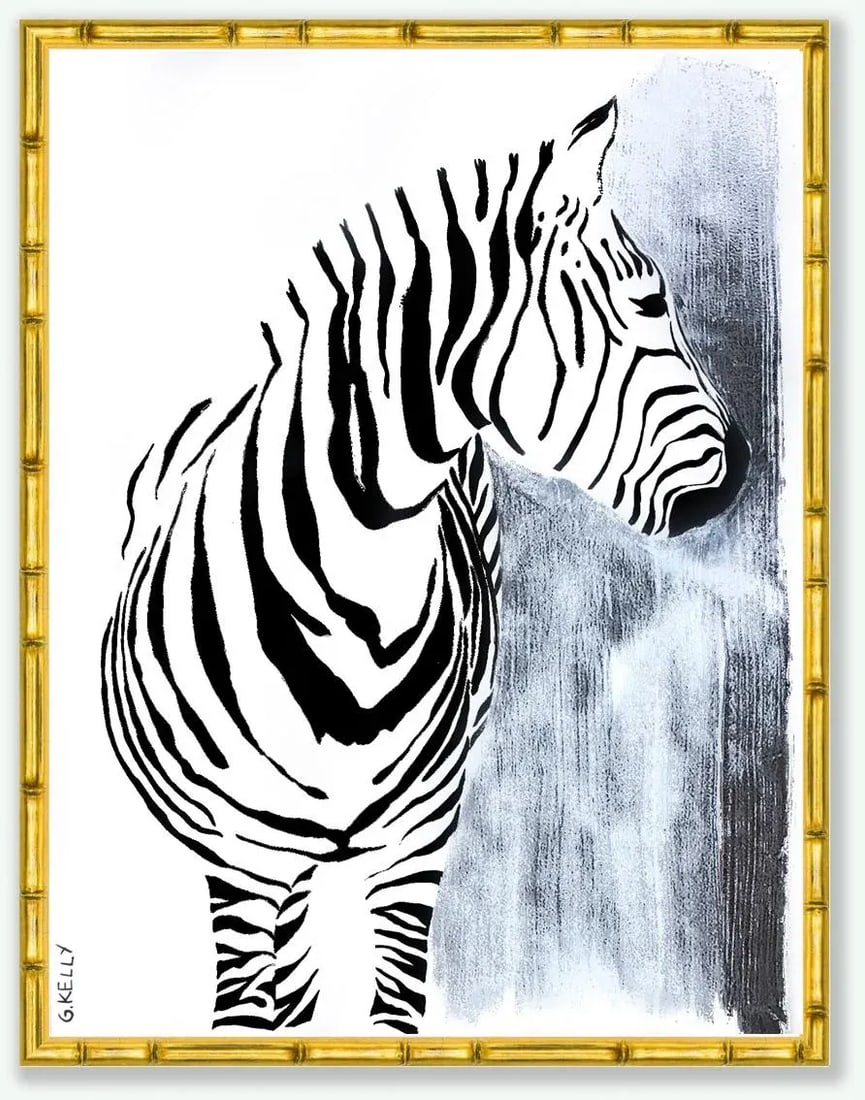 Zebra Patina Mixed Media Painting on Heavy Paper, Silver Leaf - 4