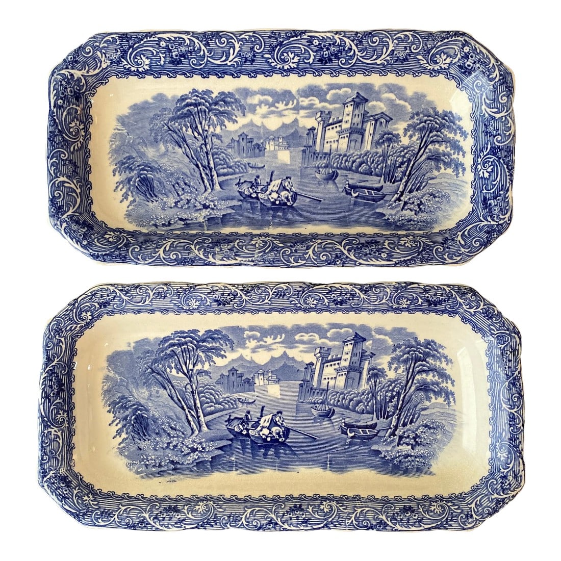 Antique Cauldon Ltd. England Blue Moore Platters- a Pair (1 of 12)