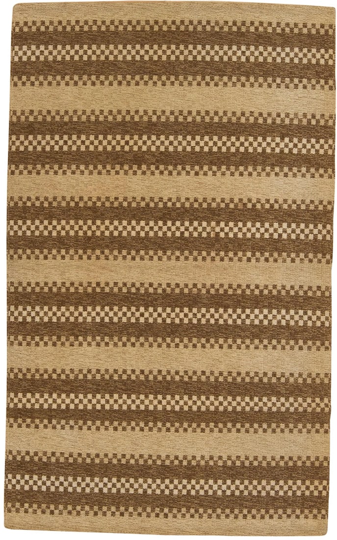 Vintage Mid-Century Swedish Flat Weave Rug - 4"² × 6"²7"³: This borderless mid century Swedish rug has six wide bands with small square details alternating with five plain oatmeal stripes.The handle is firm and solid.The condition is excellent with no wear