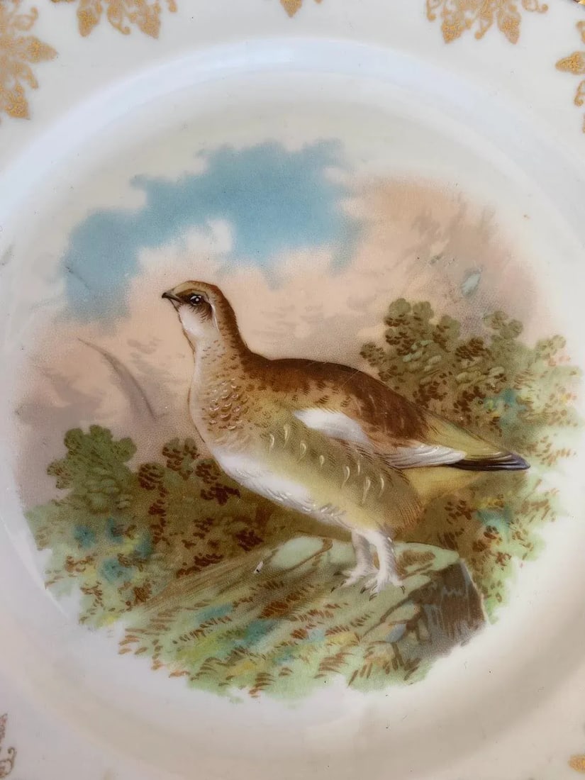 1910s Oscar & Edgar Gutherz Royal Austria Luncheon Plate -Gold Floral Rim, Gold Dots Trim, Scalloped - 3