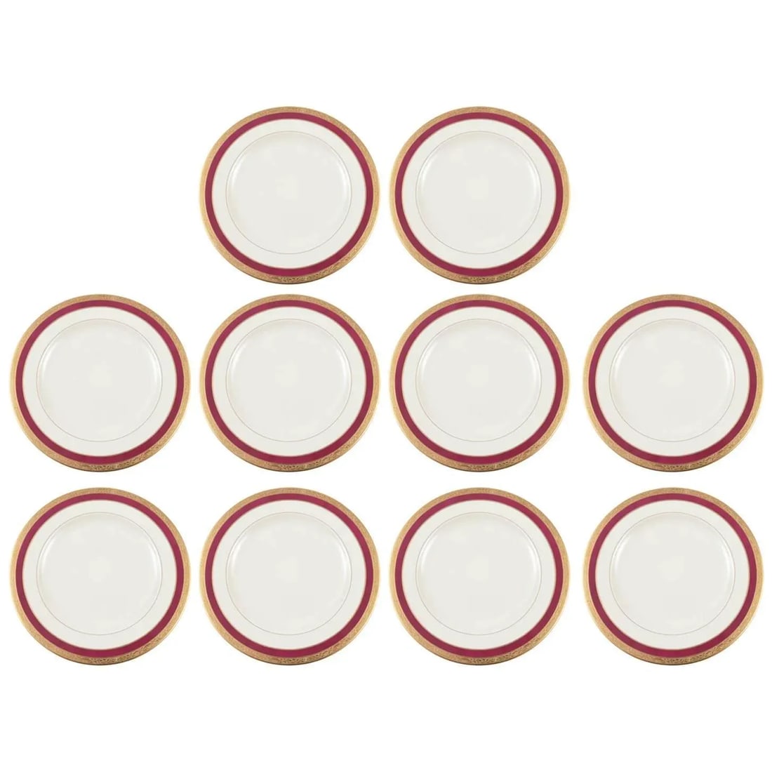 Ten Antique Ruby and Gilt Band Dessert or Salad Plates - 11