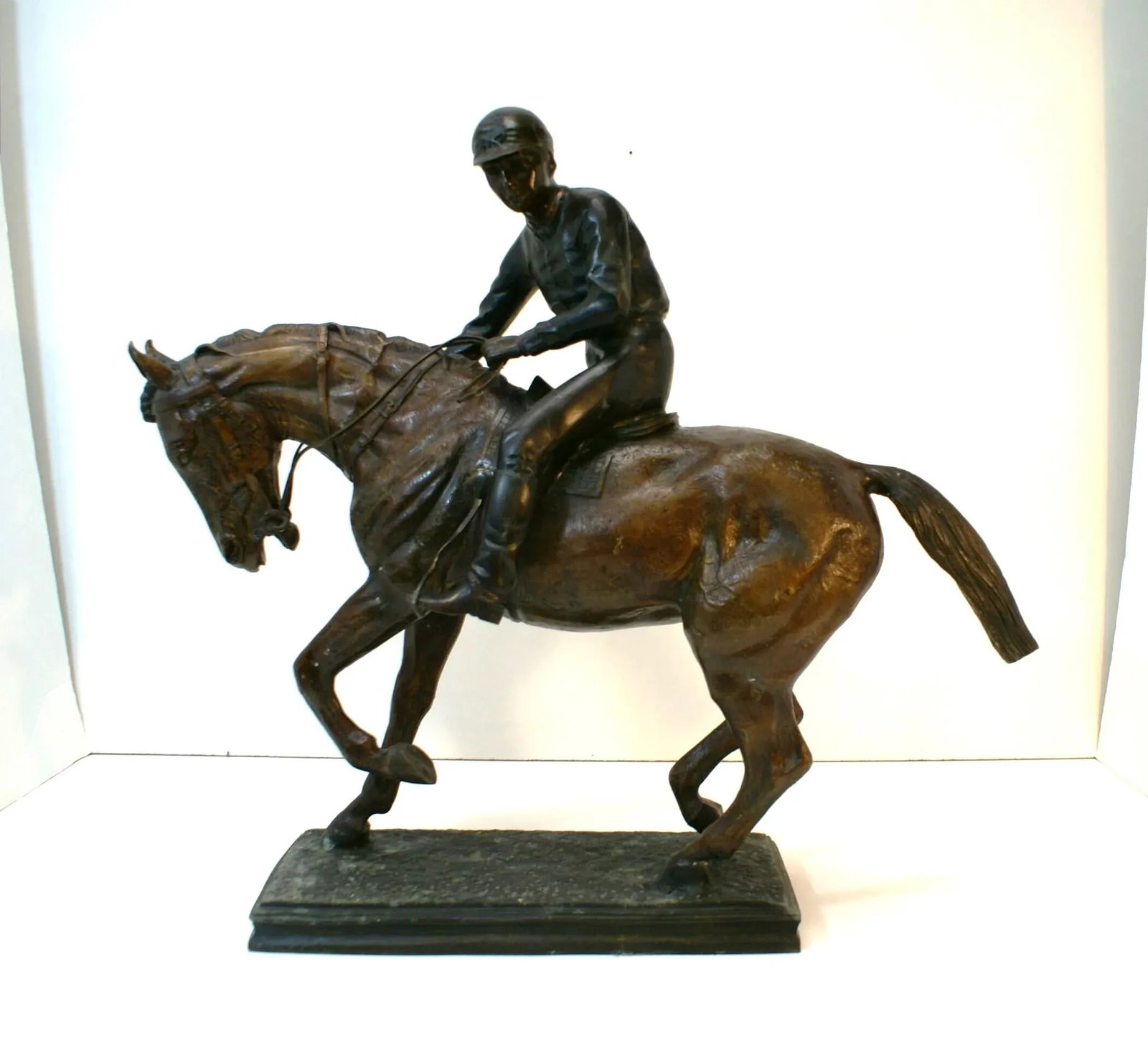 Large Bronze Jockey Rider on Race Horse Sculpture, 20th Century - 2