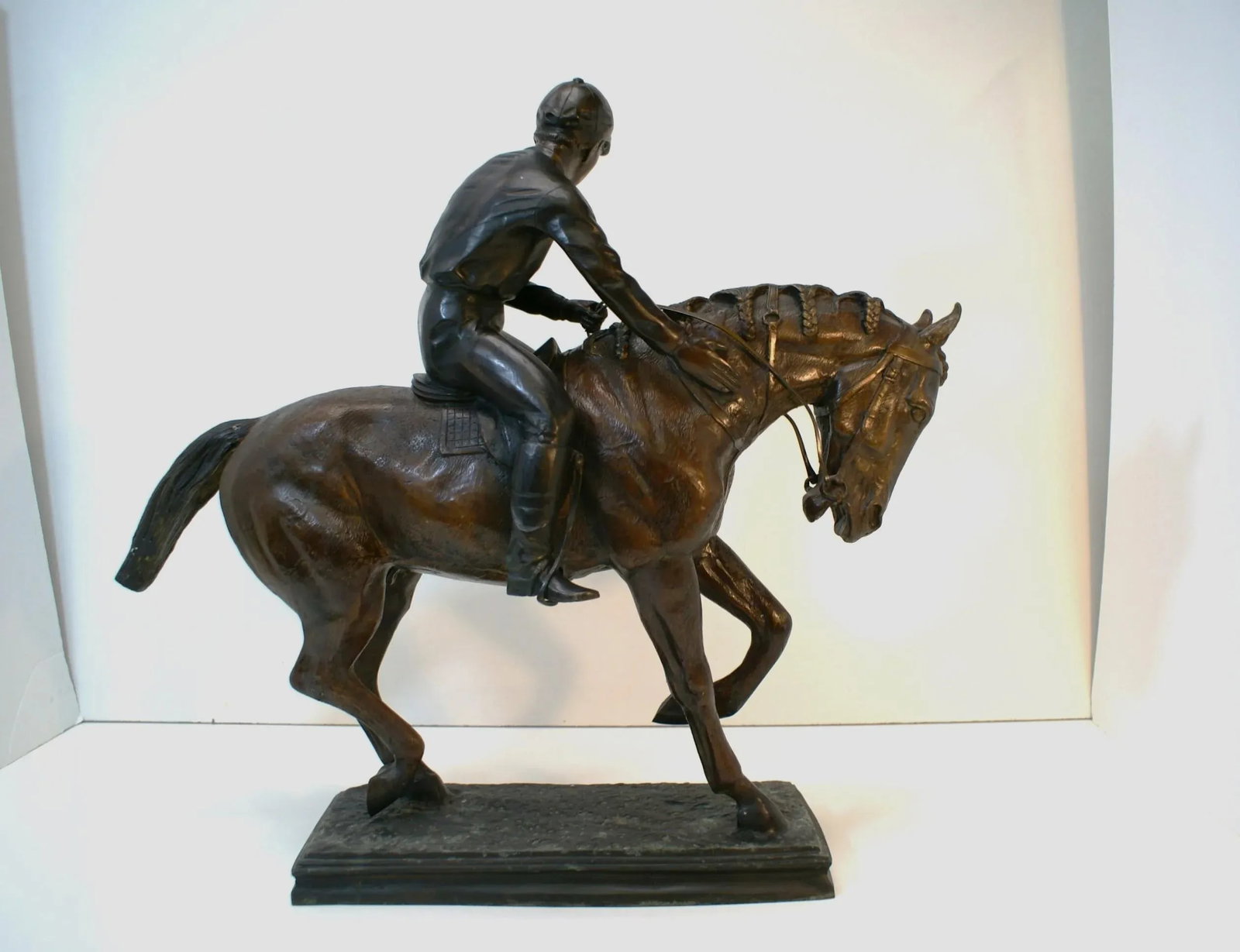 Large Bronze Jockey Rider on Race Horse Sculpture, 20th Century - 4