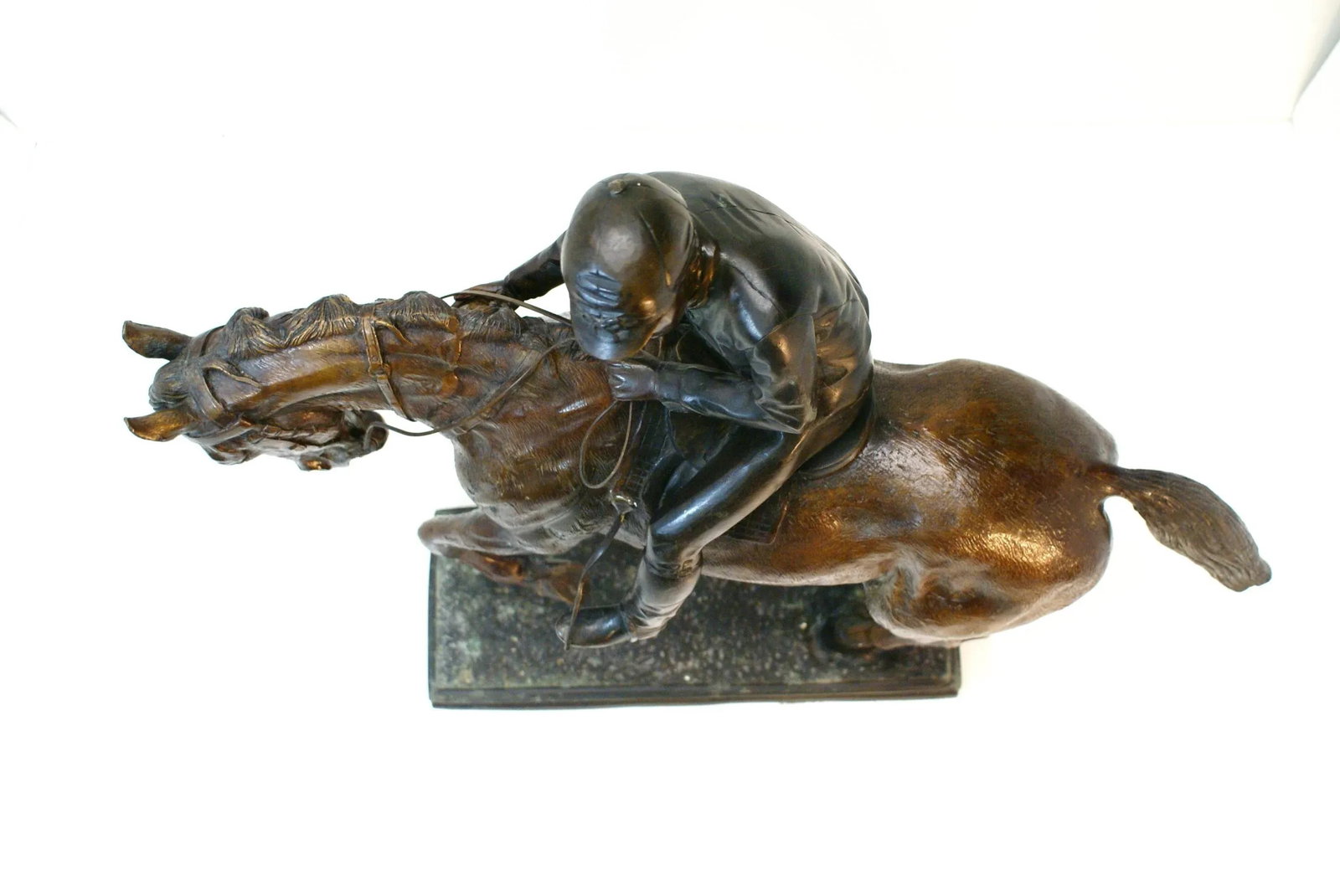 Large Bronze Jockey Rider on Race Horse Sculpture, 20th Century - 9