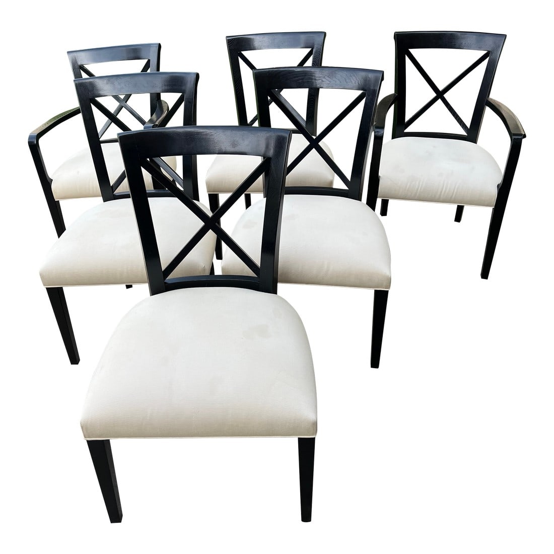 Set of 6 Henredon Ralph Lauren Dining Room Chairs Sleek Modern Black Cream: Beautiful with light wear from age and use Modern lines, cream upholstery Fabric is in good condition, light soiling from use Henredon in collaboration with Lauren Ralph Lauren extremely high end,