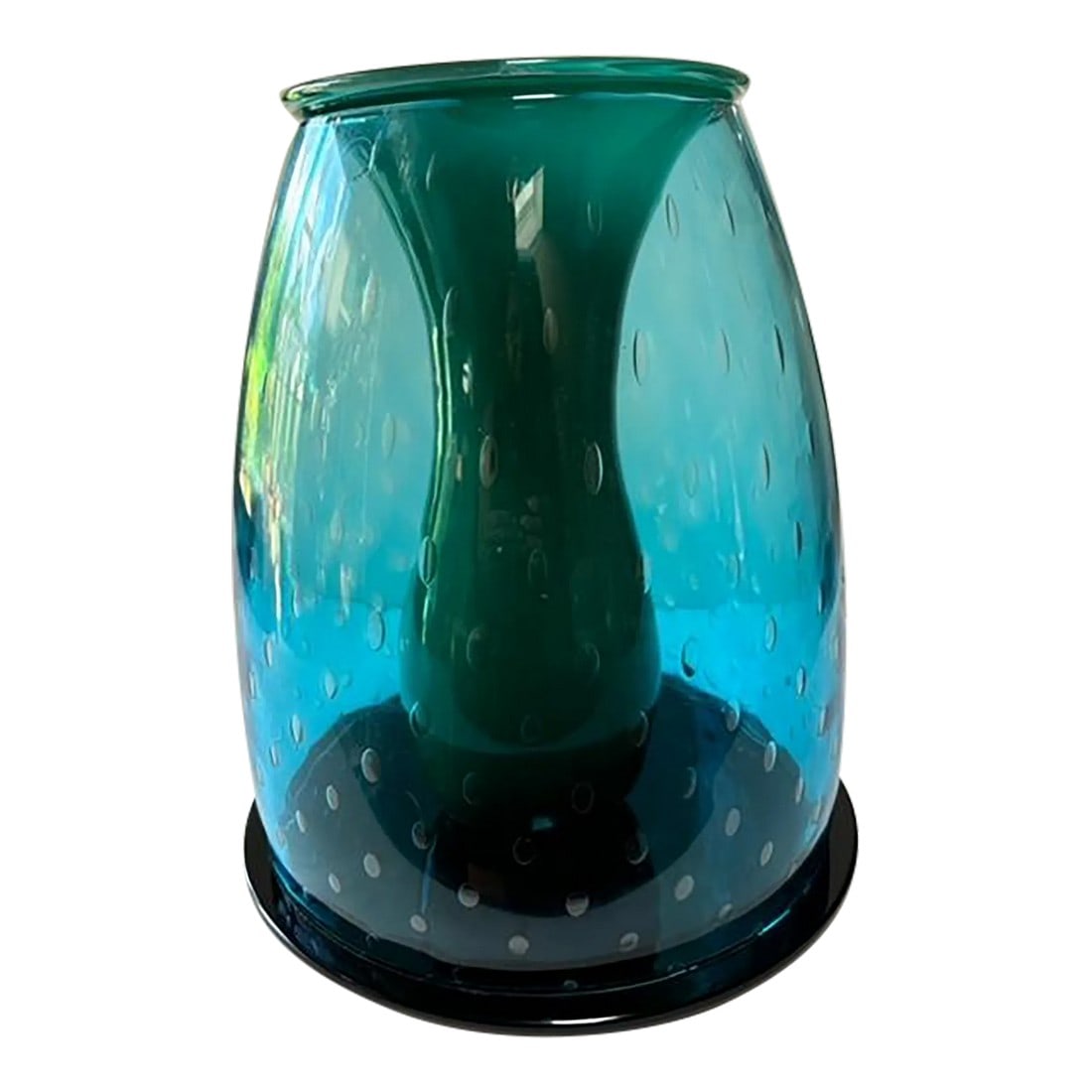 Late 20th Century Marco Zanini Murano Flower Glass Vase Turquoise/Black Milion by Venini: Venini Milion Murano glass flower vase Collection by Marco Zanini 1992. Limited Edition special Number 01/30. Signed and numbered on both parts (see photos). Hand made vase designed by Marco Zanini.
