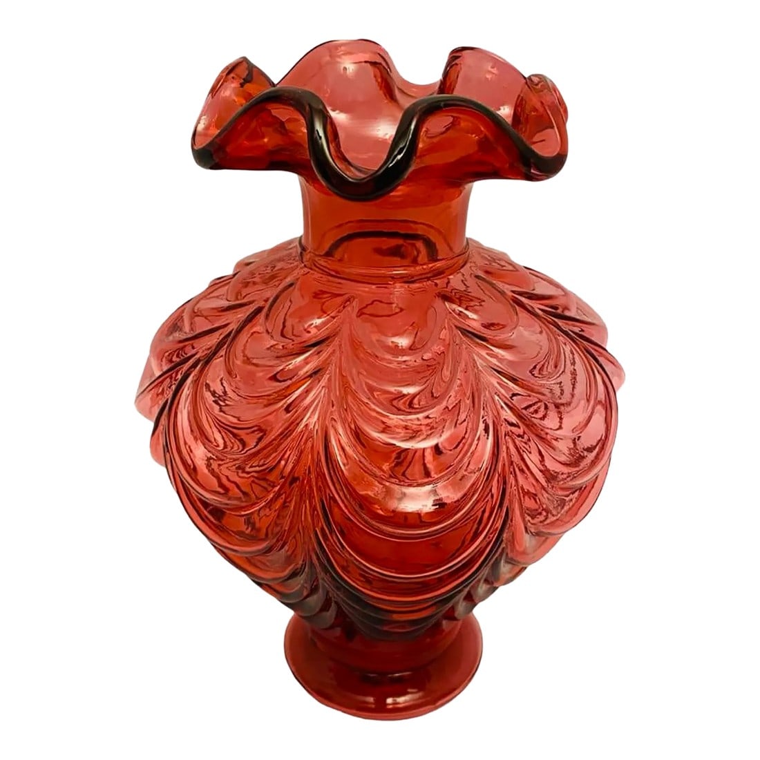Vintage Fenton Cranberry Art Glass Drape Feather Vase (1 of 6)