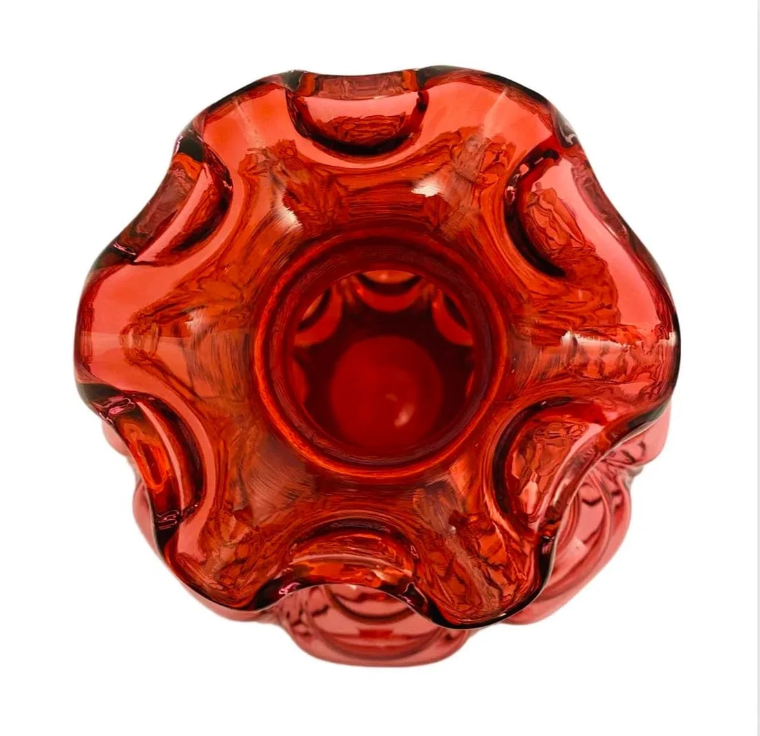 Vintage Fenton Cranberry Art Glass Drape Feather Vase - 4
