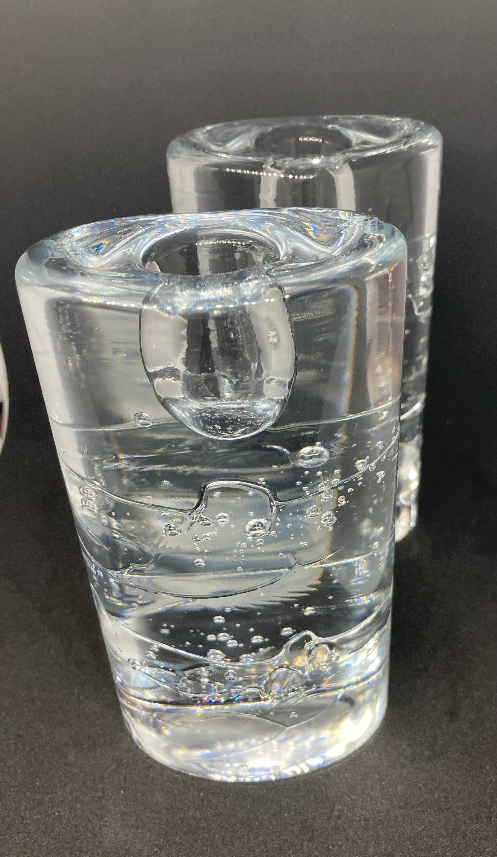 1960s Iittala Finland Timo Sarpaneva Arkipelago Ice Block Oval Thick Glass Candle Holders- Set of 2 - 4