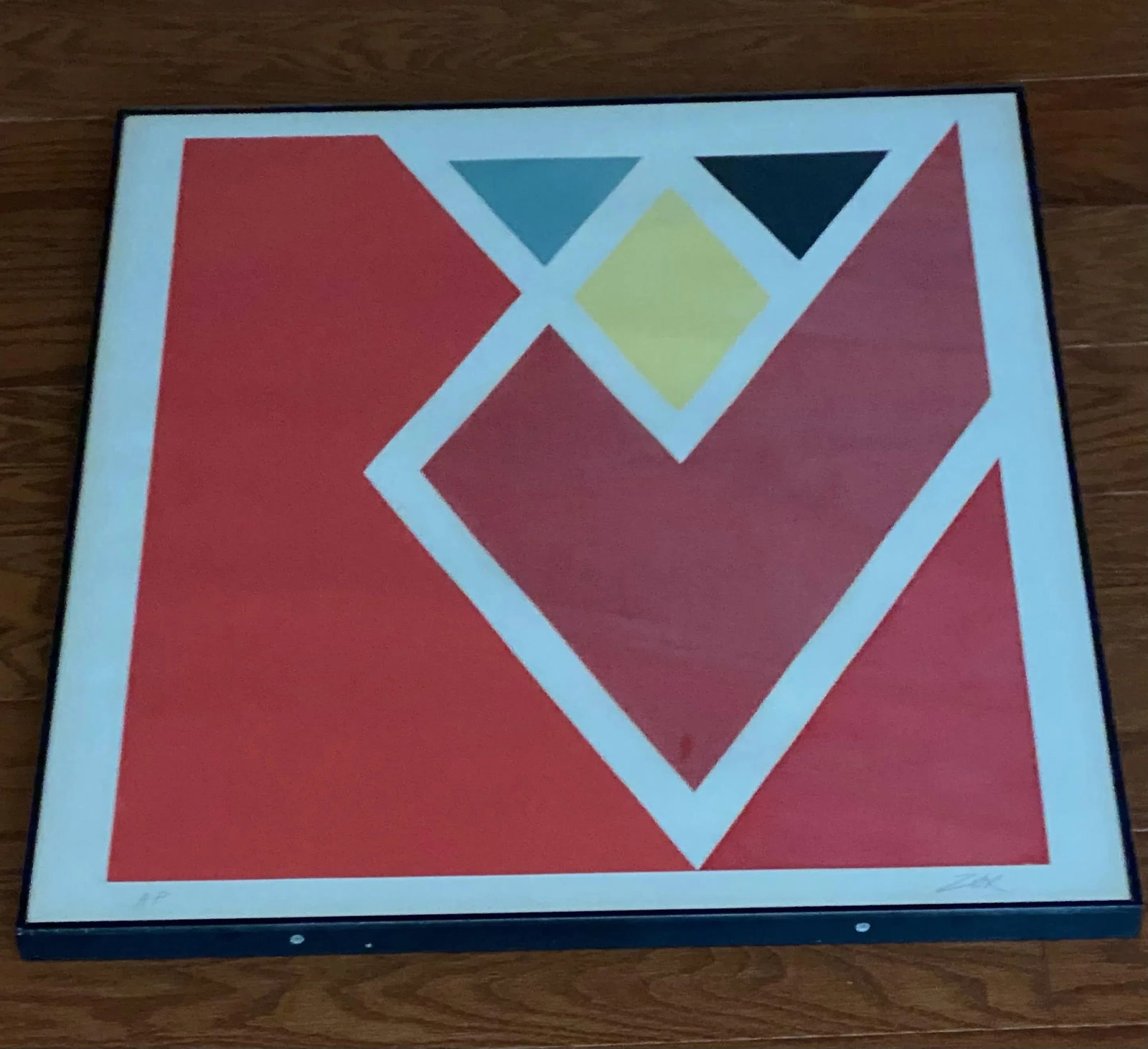 Vintage Larry Zox Diamond Drill Scarlet Serigraph 26" X 23" X 1" - 10