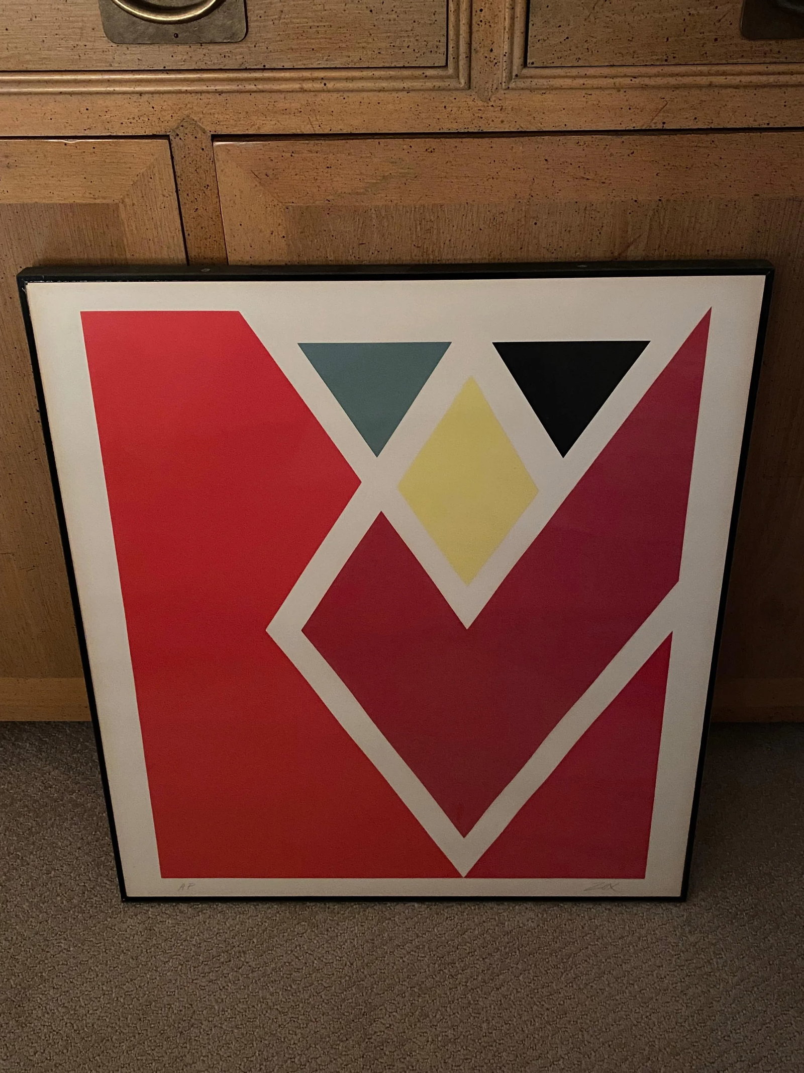Vintage Larry Zox Diamond Drill Scarlet Serigraph 26" X 23" X 1" - 12