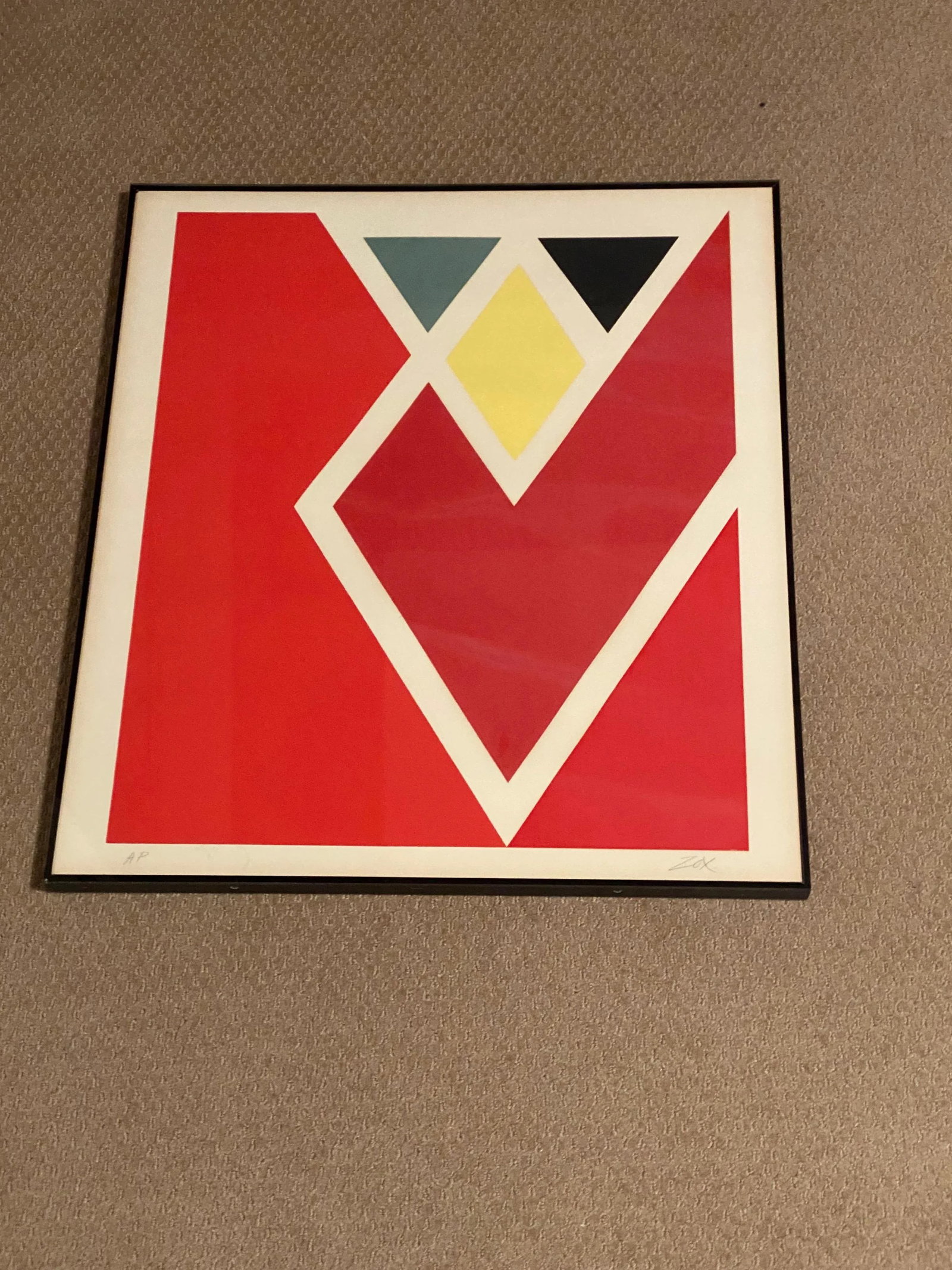 Vintage Larry Zox Diamond Drill Scarlet Serigraph 26" X 23" X 1" - 4