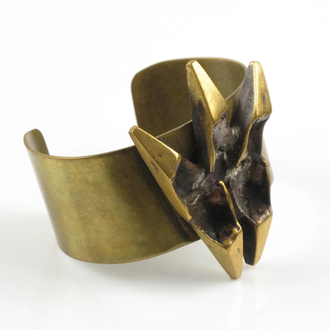 French Sculptor Henri Nogaret 1960s Brutalist Bronze Cuff Bracelet - 4