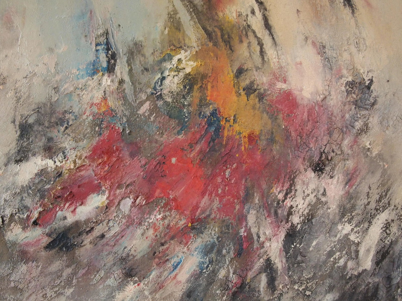 Mid 20th Century Original Vintage Abstract Expressionist Impasto Textured Painting, Oil on Canvas, F - 7