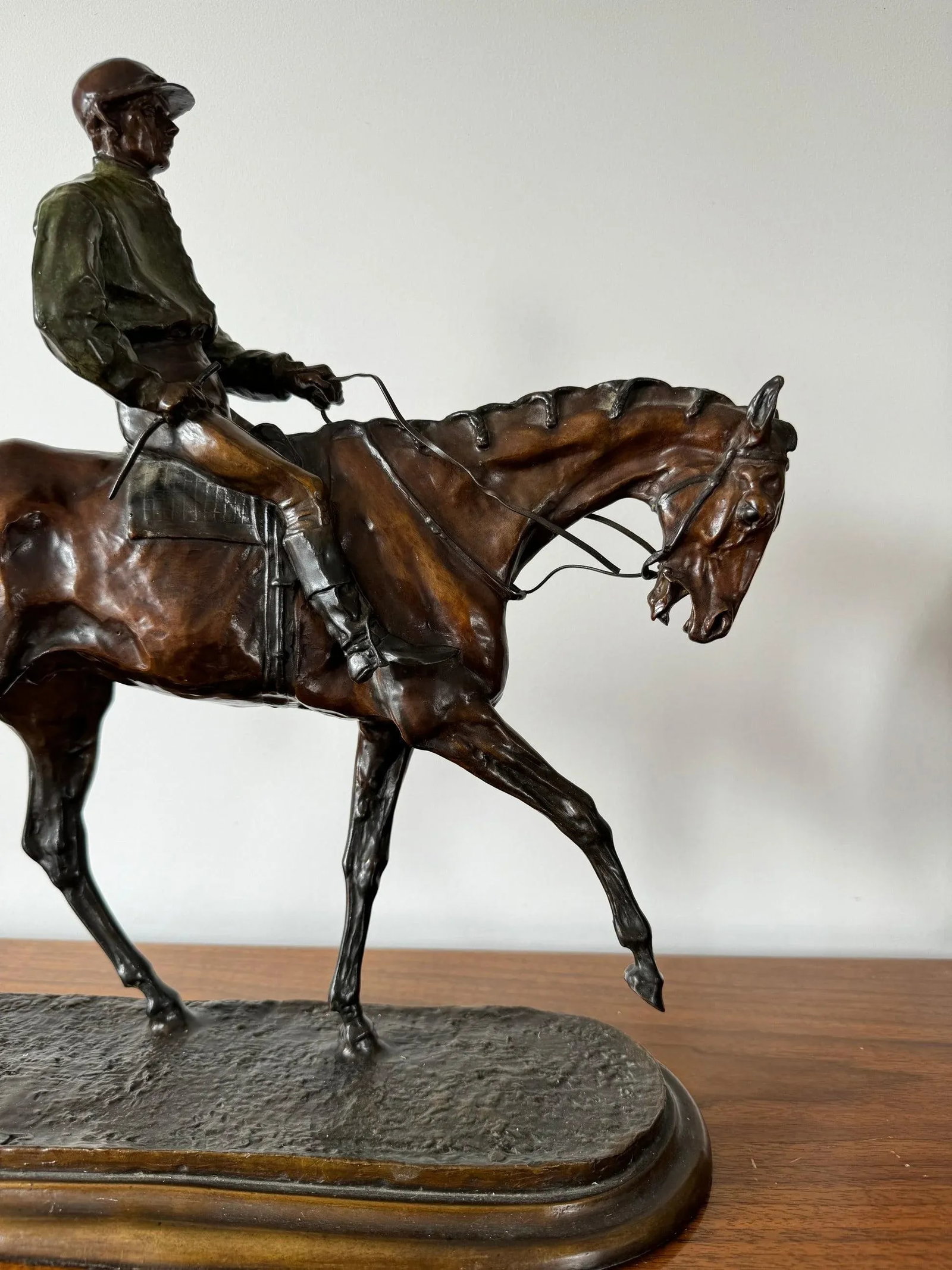 Horse and Jockey Patinated Bronze Sculpture After Pierre Jules Mene - 3