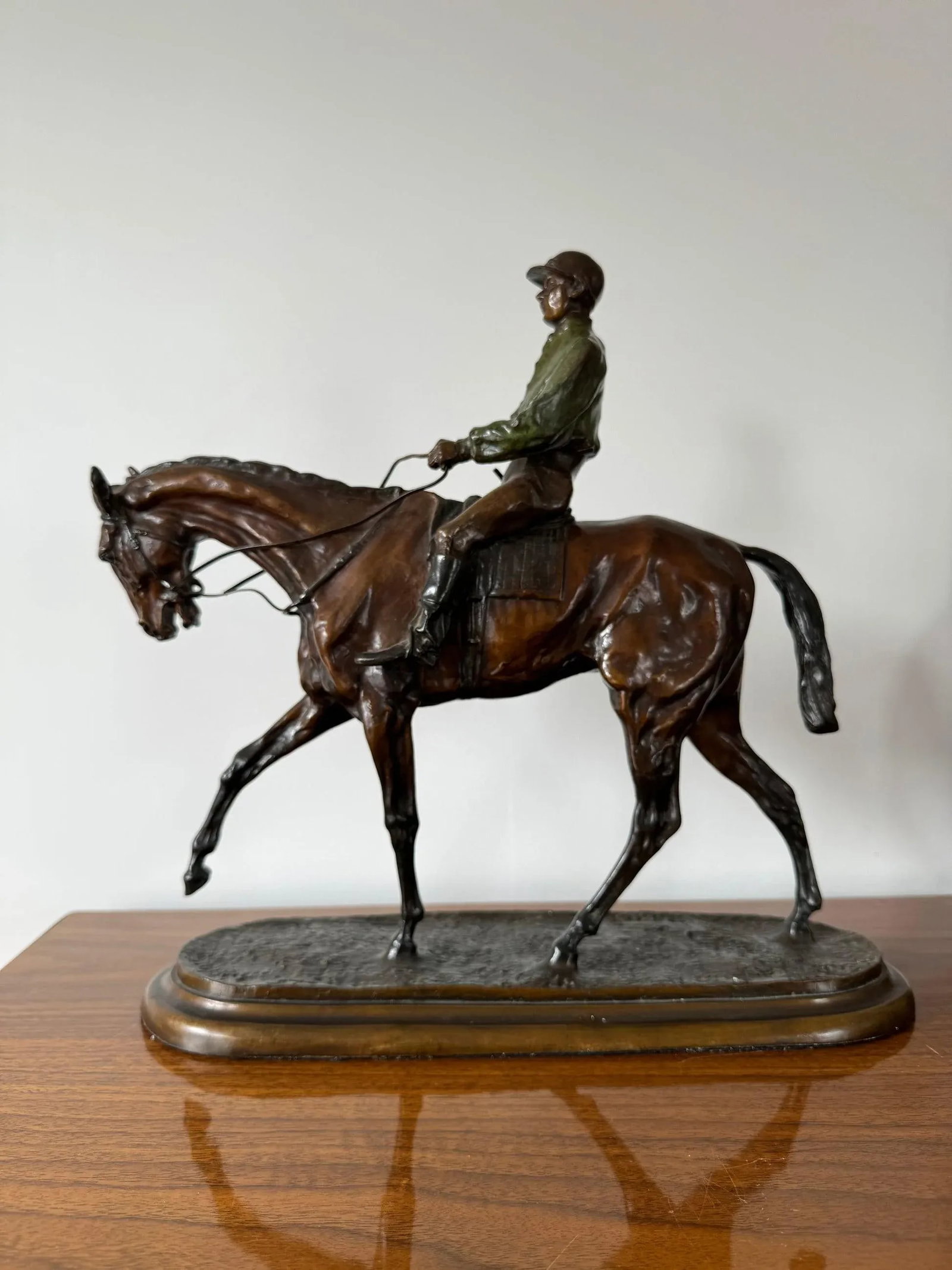 Horse and Jockey Patinated Bronze Sculpture After Pierre Jules Mene - 4