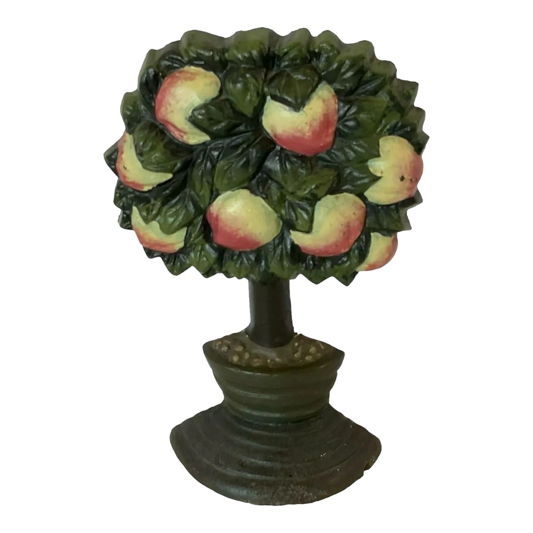 Vintage Fruit Apple Tree Painted French Cast Iron Doorstop: Lovely cast iron doorstop of a FRUIT TREE. Victorian and antique in style. It is in very nice condition. Please see photos. Approximately 11"T x 7.25"W x 2.25"D. Condition: Alterations: Original