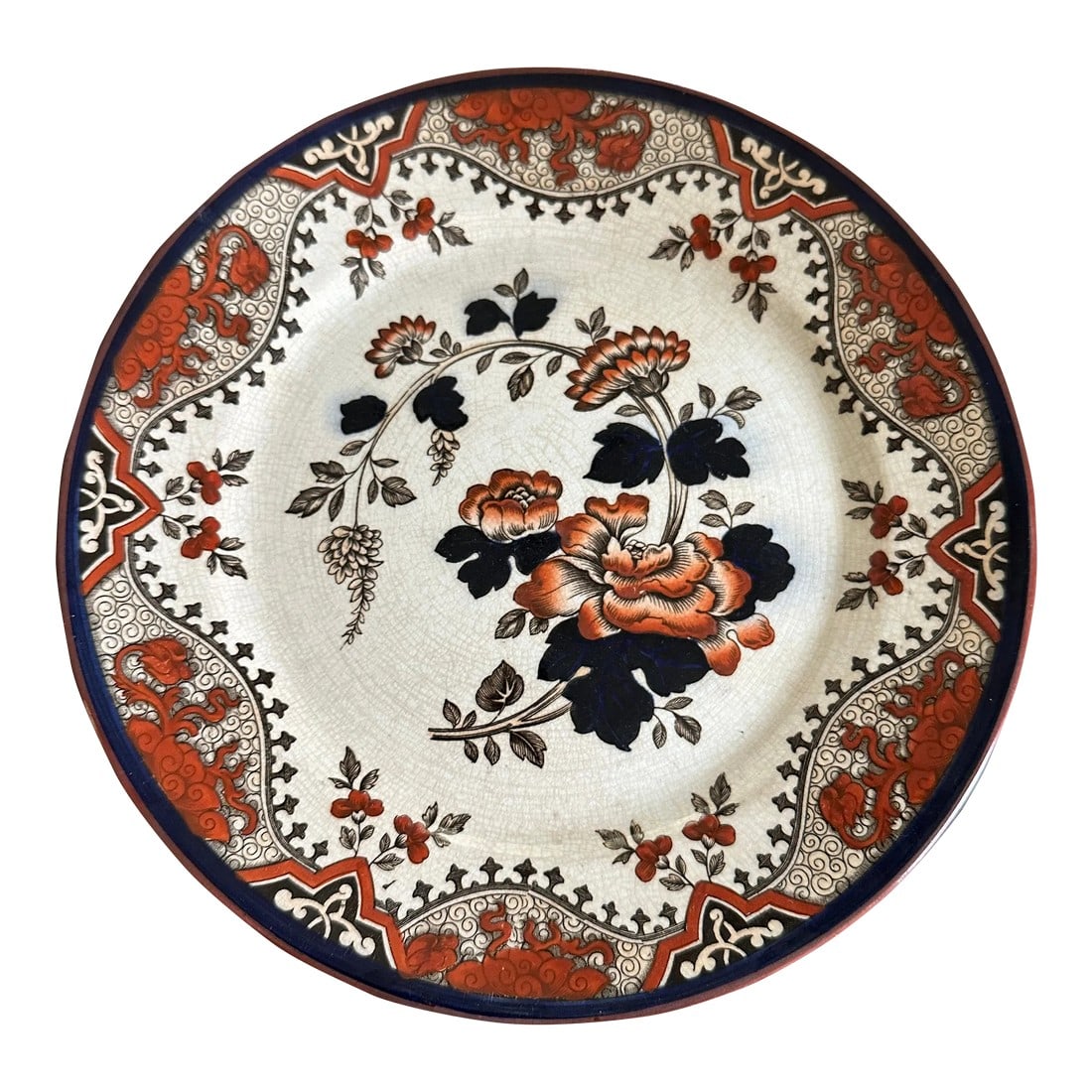 Antique Victorian Doulton's Burslem "Alma" Pattern Dinner Plate: Antique Victorian Doulton's Burslem "Alma" Pattern Dinner Plate. Circa 1884. Porcelain made in England. Based on the maker's mark the plate can be dated between 1886 - 1902. Condition: Alterations: