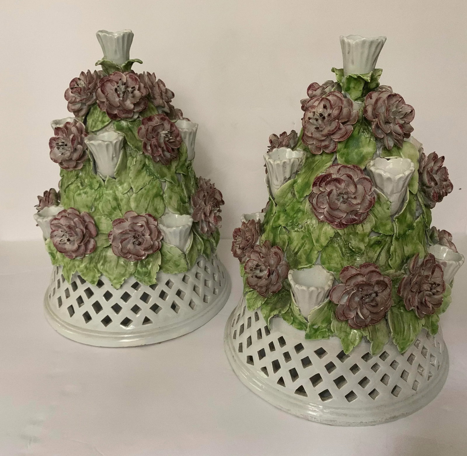 Floral Italian Porcelain Table Candelabra - a Pair - 5