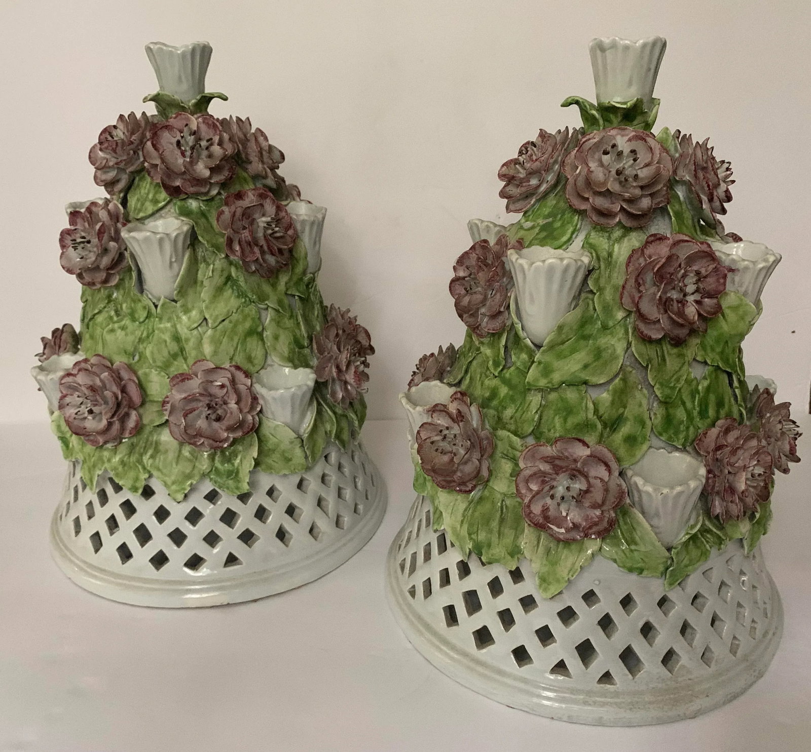Floral Italian Porcelain Table Candelabra - a Pair - 6