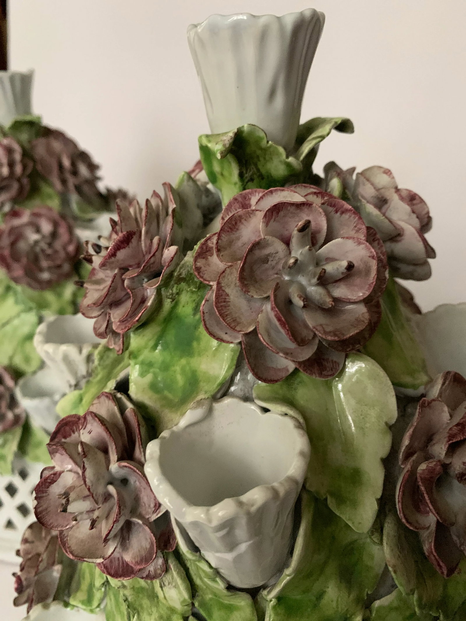 Floral Italian Porcelain Table Candelabra - a Pair - 8