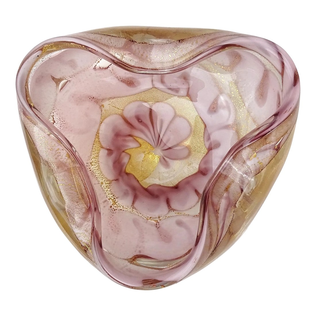 Murano Barovier Toso Vintage Lavender Purple Gold Flecks Swirling Cloud Design Italian Art Glass Bow (1 of 11)