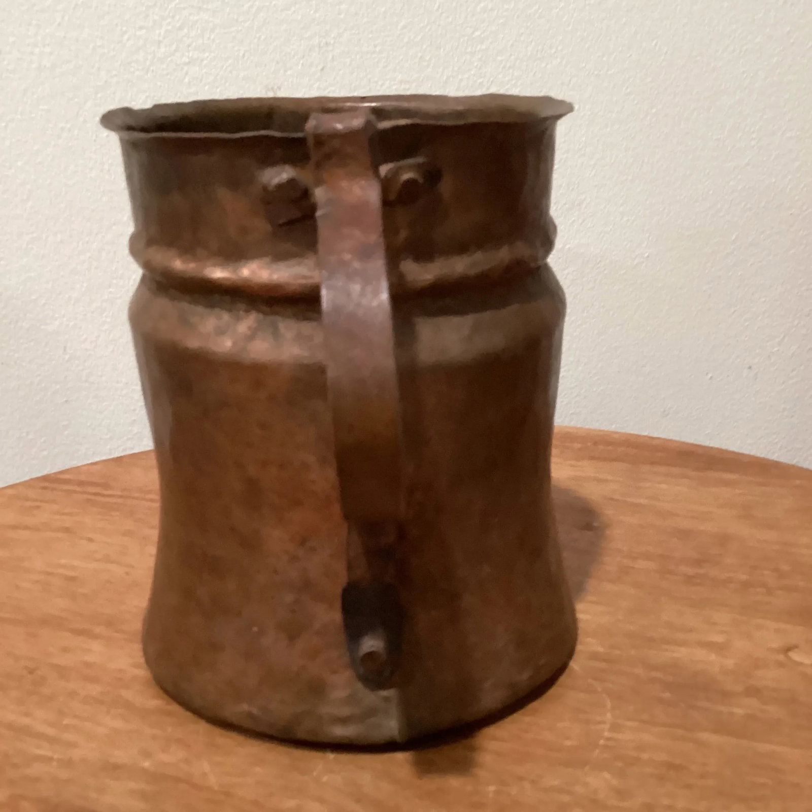 Early 19th Century Handcrafted Hand Hammered Copper Jug /Container With Handle and Cooking Pot - Set - 3