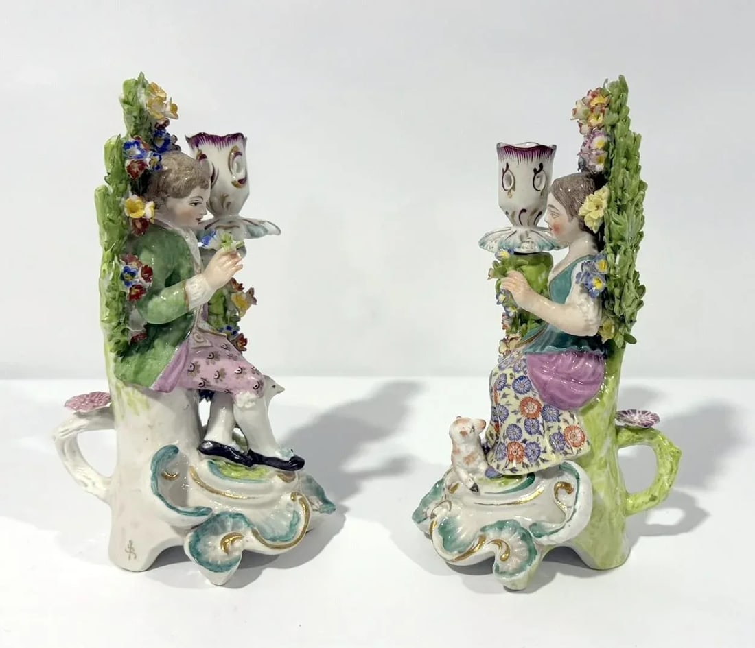 Pair of Late 18th Century Derby Bocage Candlesticks - 3