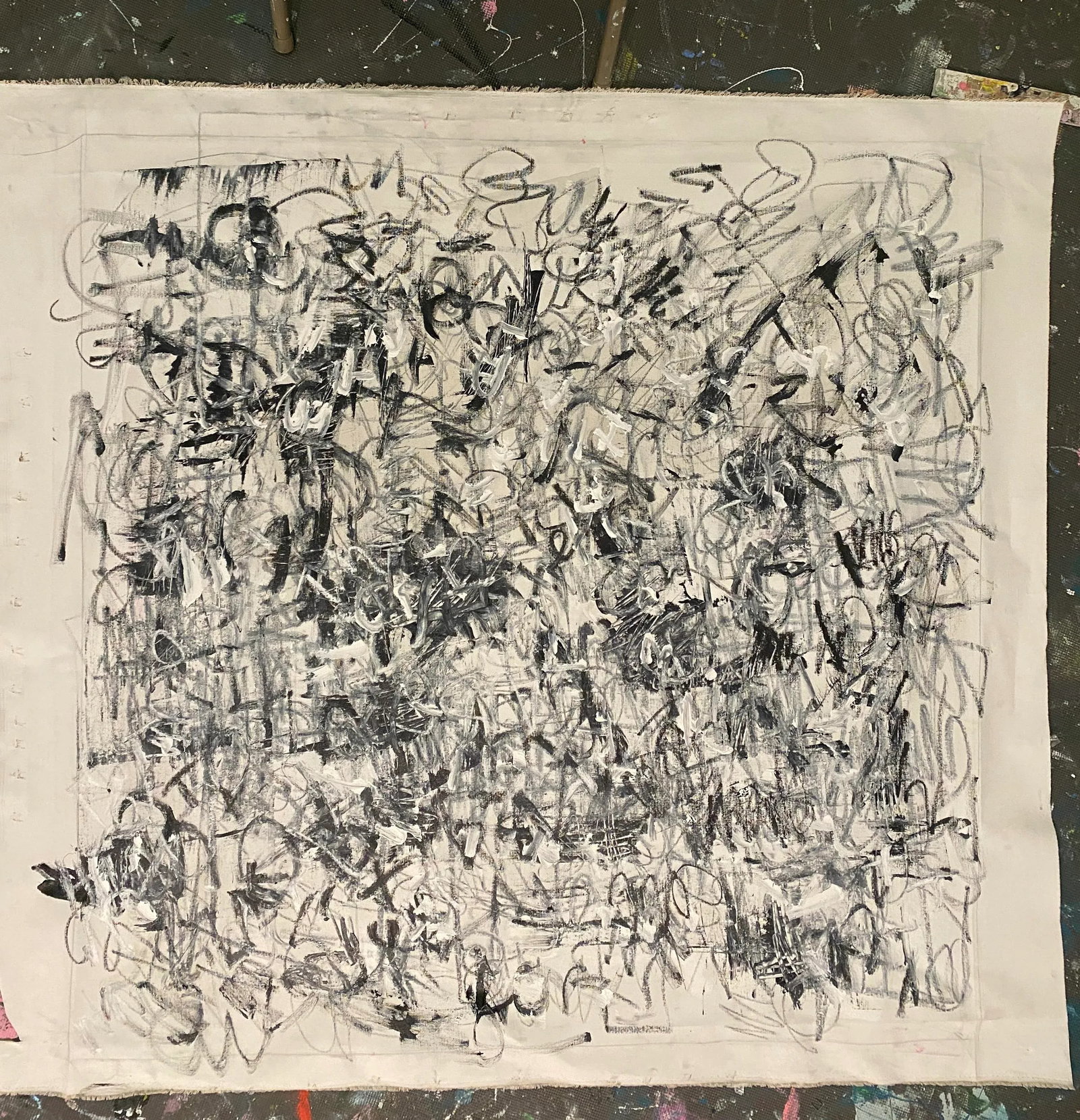 Sarah Trundle, Contemporary Abstract Black and White Painting, "Soup to Nuts" - 3