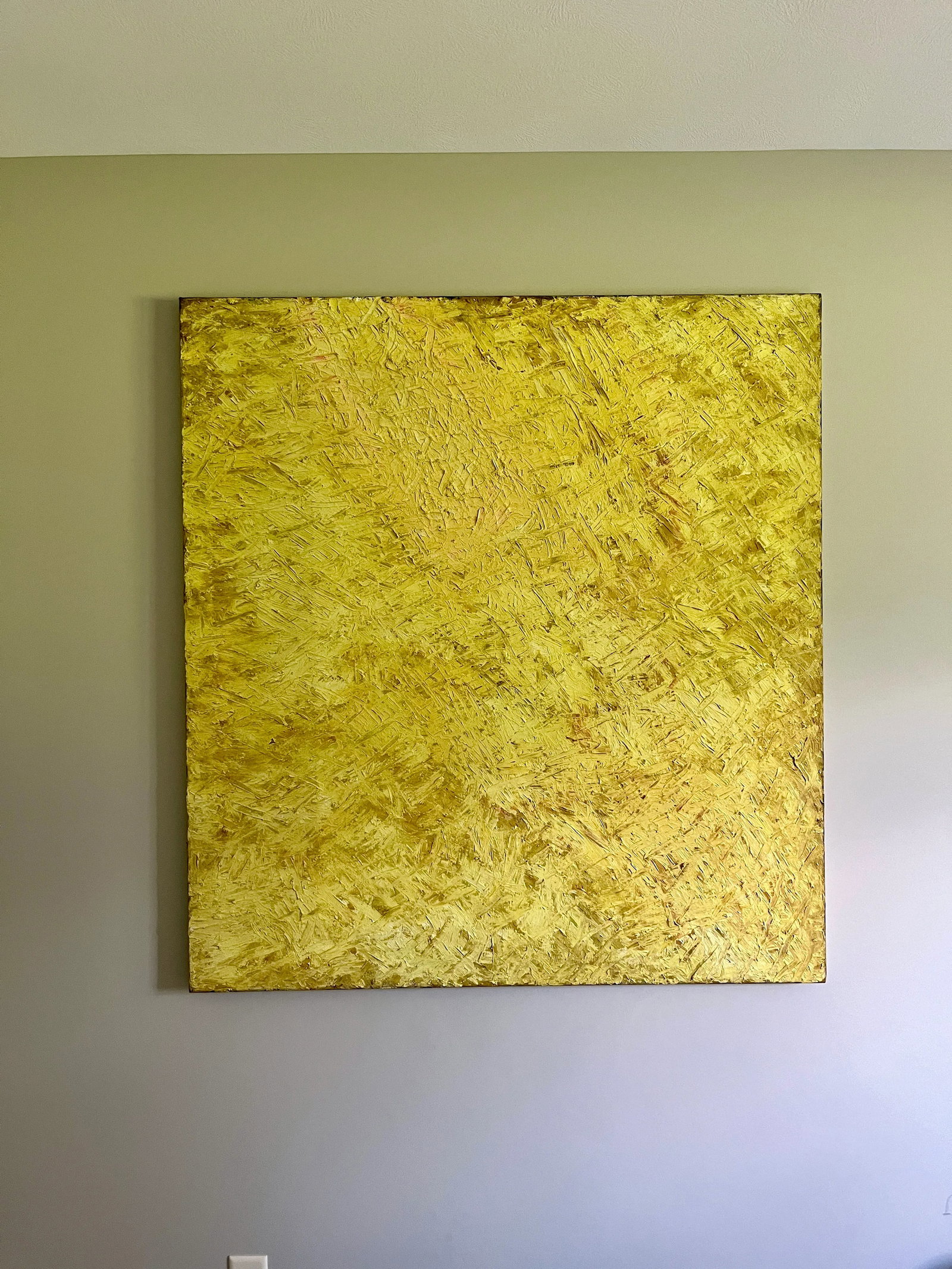 1970s Vintage Mid Century Modern Large Yellow Abstract Canvas Oil Painting - 2