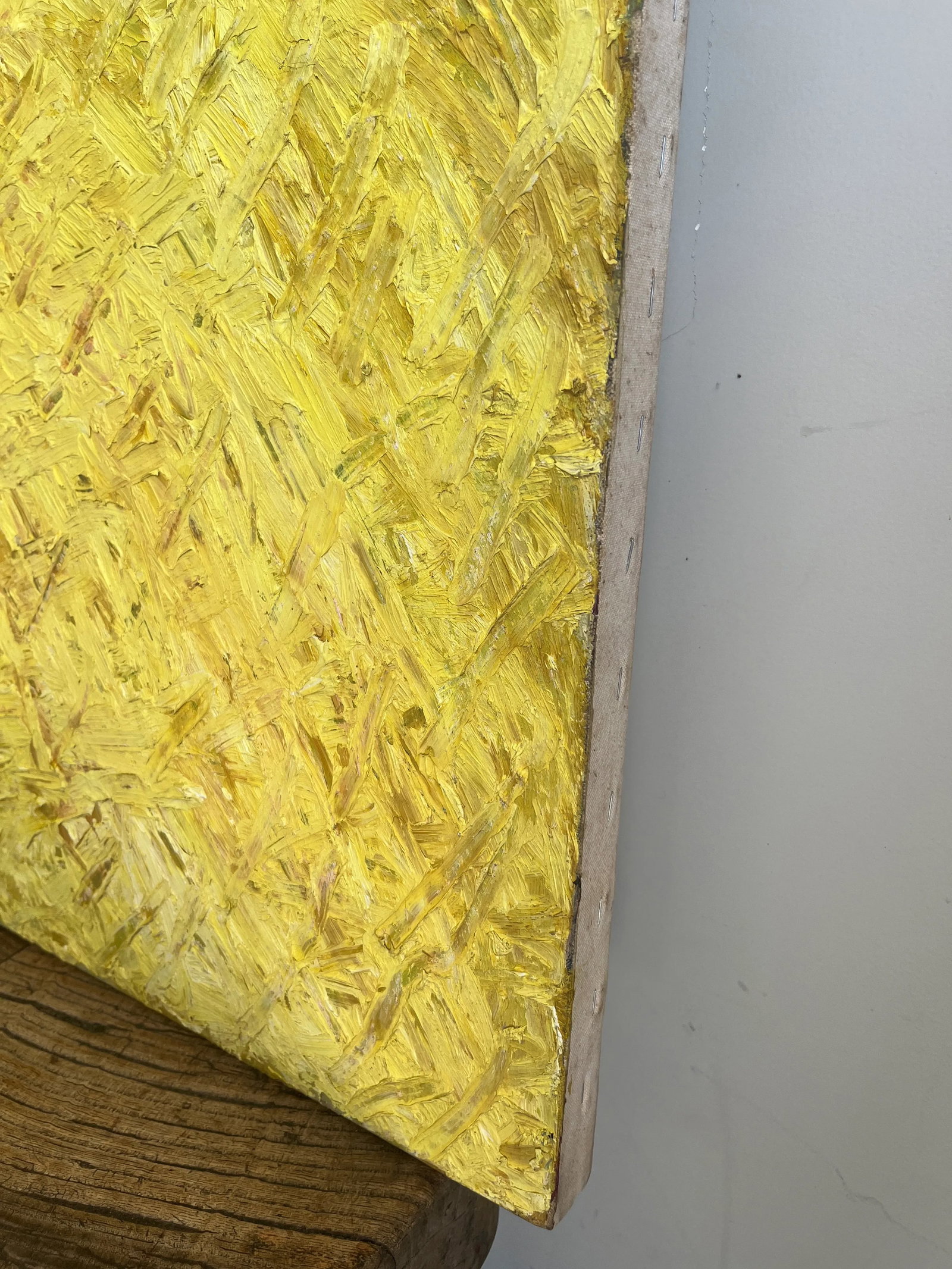 1970s Vintage Mid Century Modern Large Yellow Abstract Canvas Oil Painting - 6