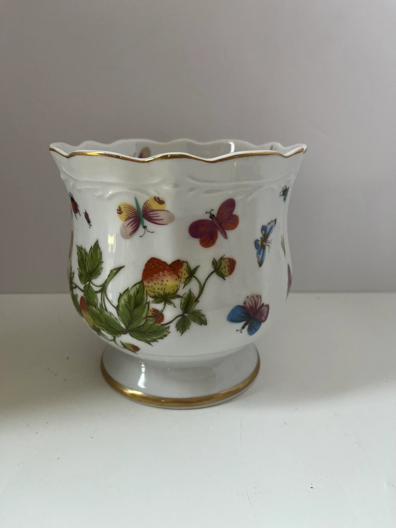 Set of Three Vintage Lenwile Ardalt China Springtime Butterfly Pattern Base Cachepot Base Planter - 3