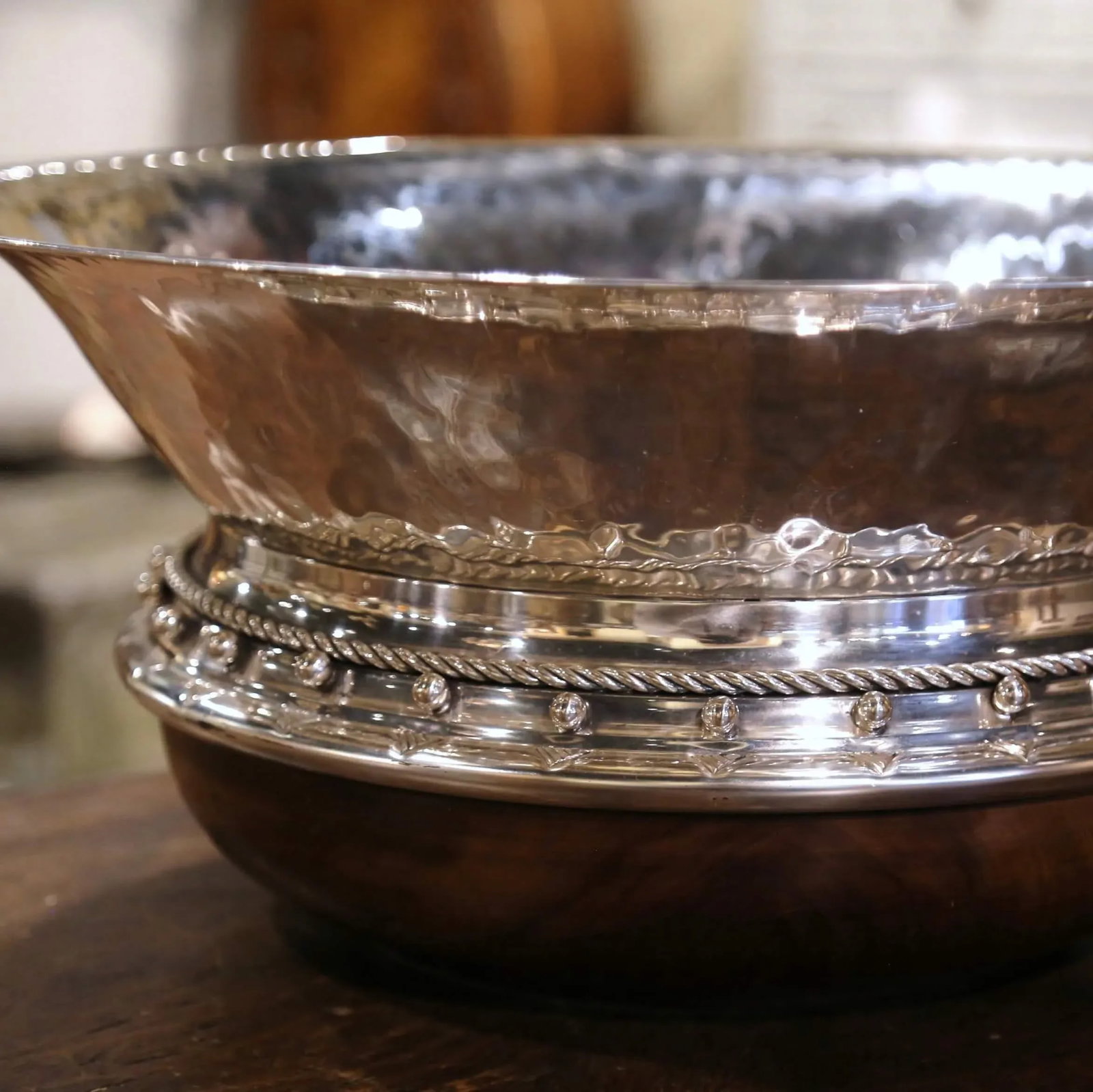 Vintage Spanish Silver Plated Center Piece on Walnut Base Stamped Valenti - 3