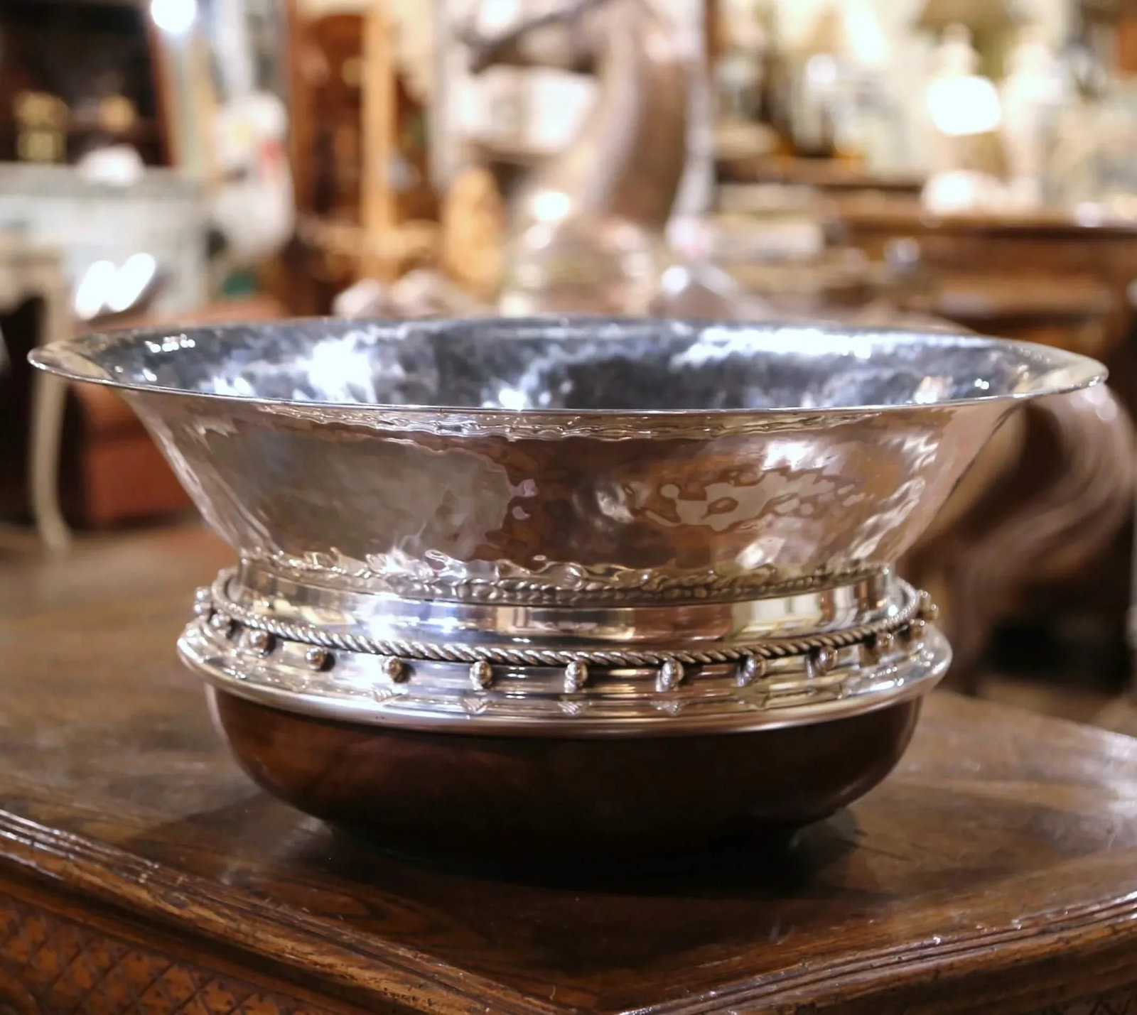 Vintage Spanish Silver Plated Center Piece on Walnut Base Stamped Valenti - 4