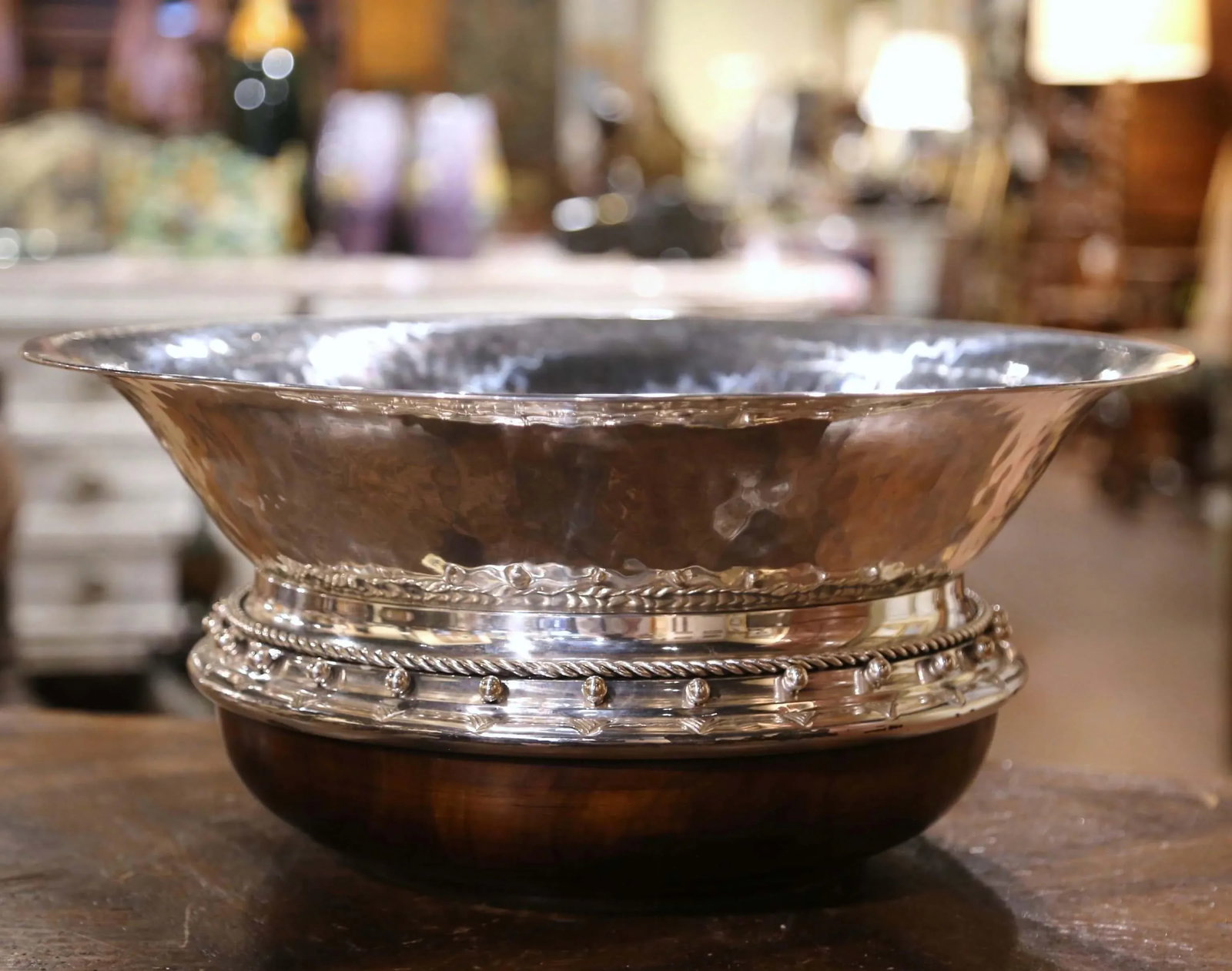 Vintage Spanish Silver Plated Center Piece on Walnut Base Stamped Valenti - 5
