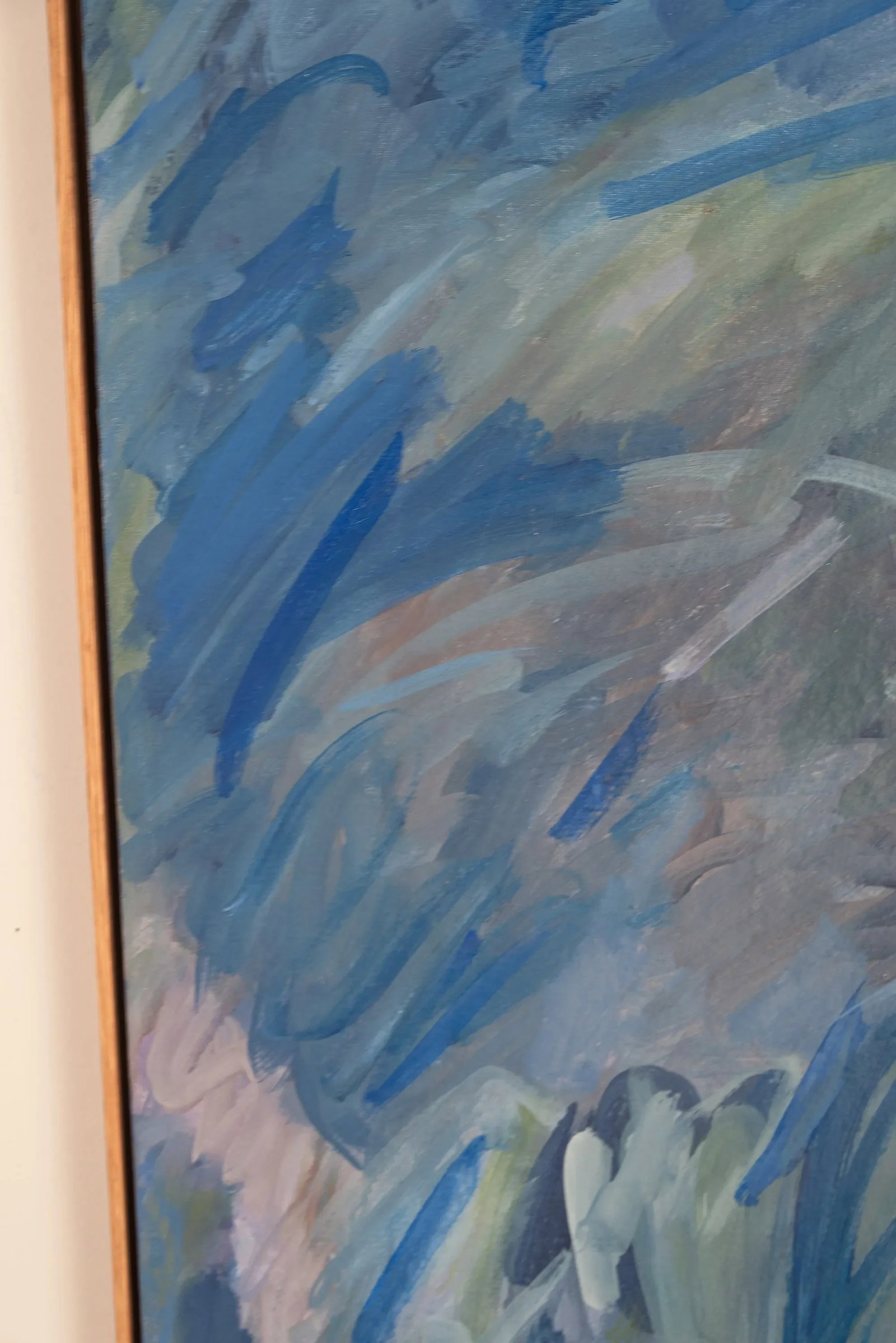 Blue Thunder Abstract Painting in Warm Wood Frame - 4
