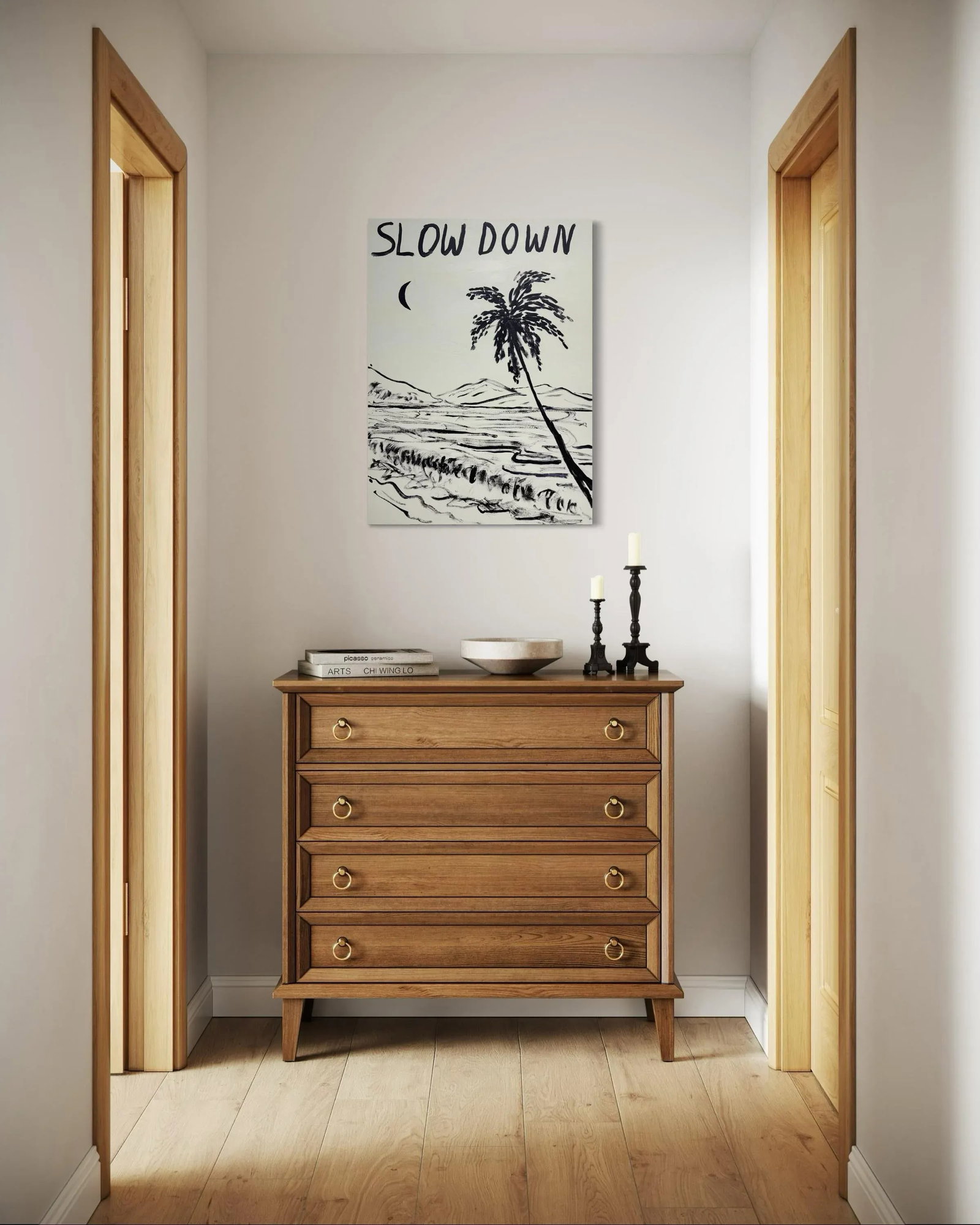 Slow Down, Contemporary Landscape Painting With Text by Matt Higgins - 2