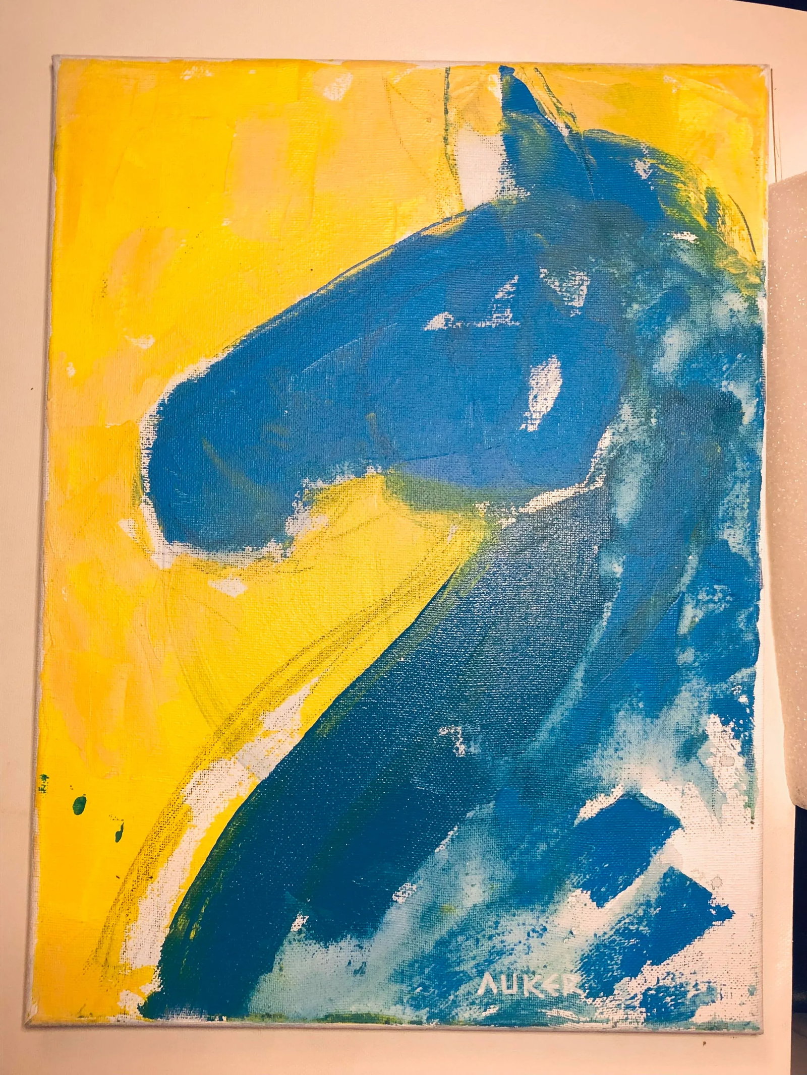 Contemporary Painting, "Modern Horse in Yellow and Blue" by Cassandra Auker. Acrylic on Stretche - 2