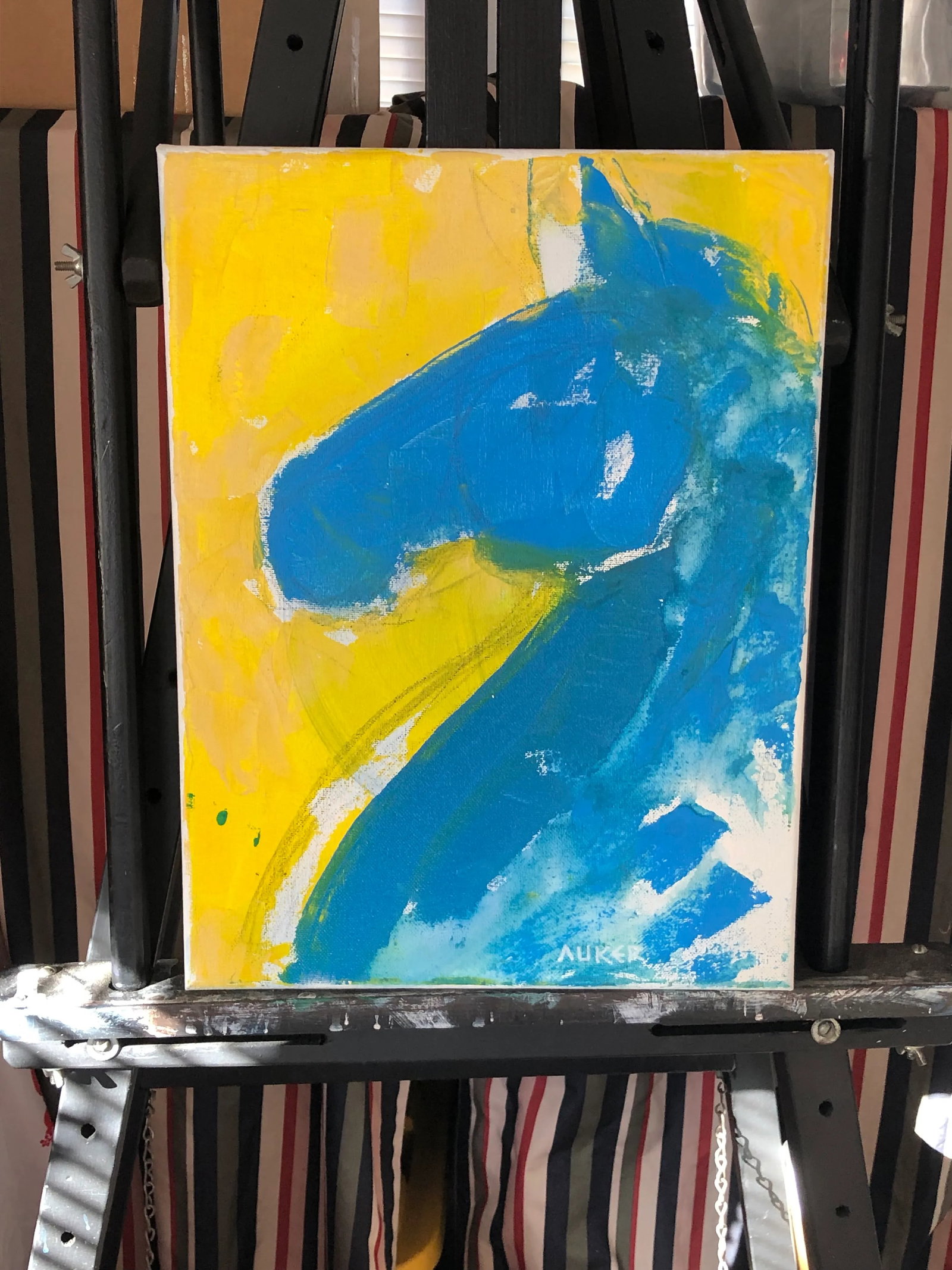 Contemporary Painting, "Modern Horse in Yellow and Blue" by Cassandra Auker. Acrylic on Stretche - 7