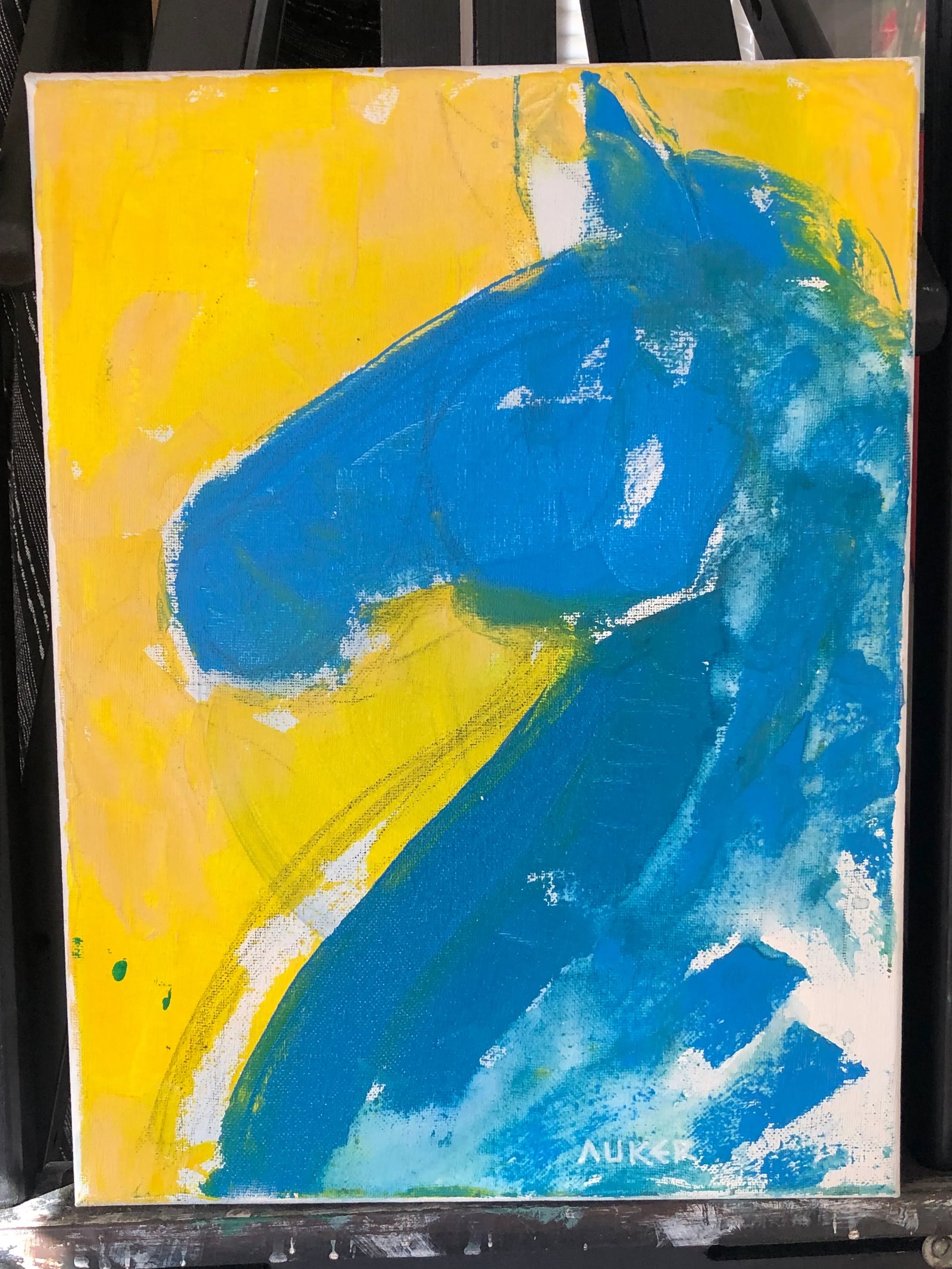 Contemporary Painting, "Modern Horse in Yellow and Blue" by Cassandra Auker. Acrylic on Stretche - 8