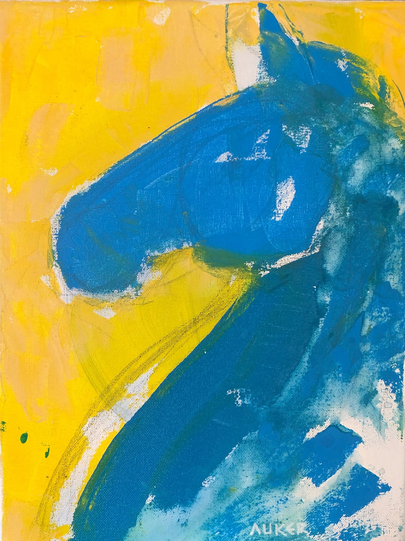 Contemporary Painting, "Modern Horse in Yellow and Blue" by Cassandra Auker. Acrylic on Stretche - 9