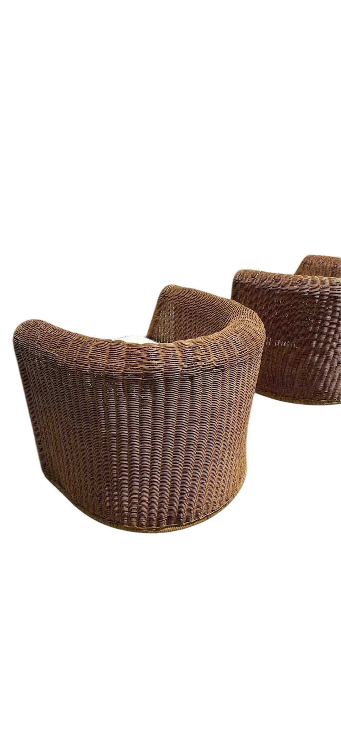 Rattan Wicker Bamboo Barrel Chairs by Founders - 6
